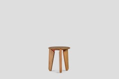 Lika Solid Wood Oak Color Metal Detailed Round Side Table