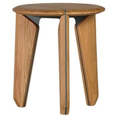 Lika Solid Wood Oak Color Metal Detailed Round Side Table