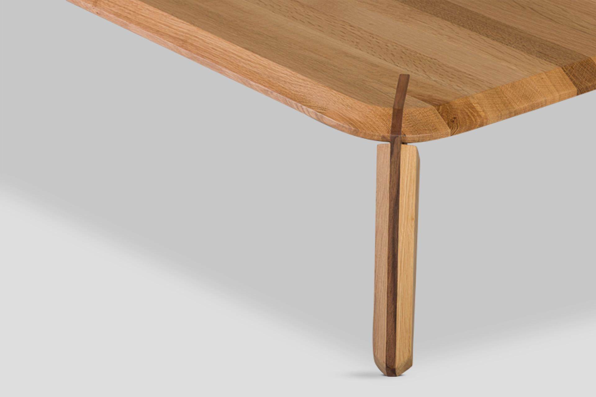Contemporary Lika Solid Wood Oak, Walnut Solid Wood Detailed Rectangular Coffee Table For Sale