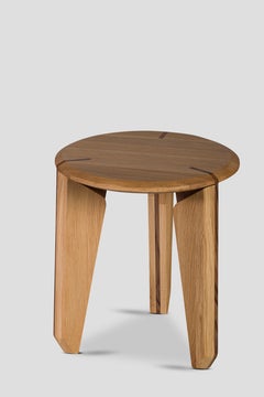 Lika Solid Wood Oak, Walnut Solid Wood Detailed Round Side Table