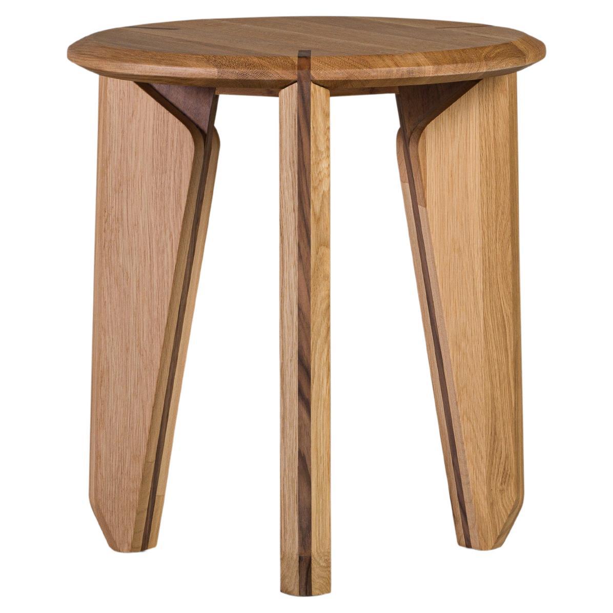 Lika Solid Wood Oak, Walnut Solid Wood Detailed Round Side Table