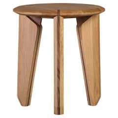 Lika Solid Wood Oak, Walnut Solid Wood Detailed Round Side Table