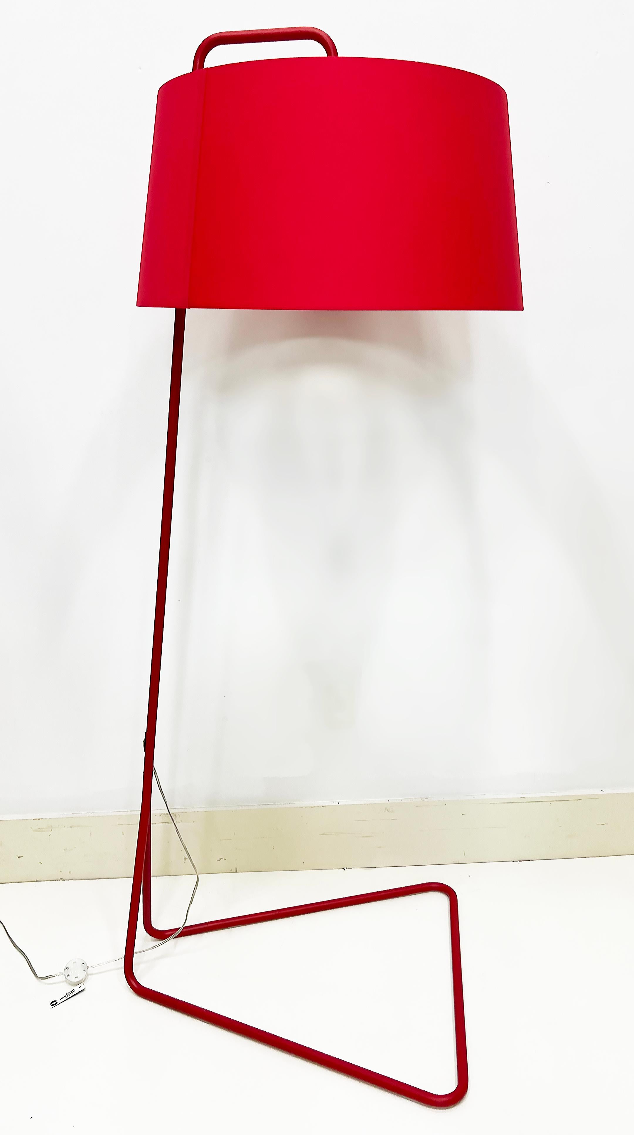 Like New Calligaris Sextans Floor Lamp in Red from Italy

Offered for sale is a Calligaris Sextans model floor lamp metal floor lamp finished in red with a large red drum shade.  The Sextans suspension lamp is equipped with a large fabric shade