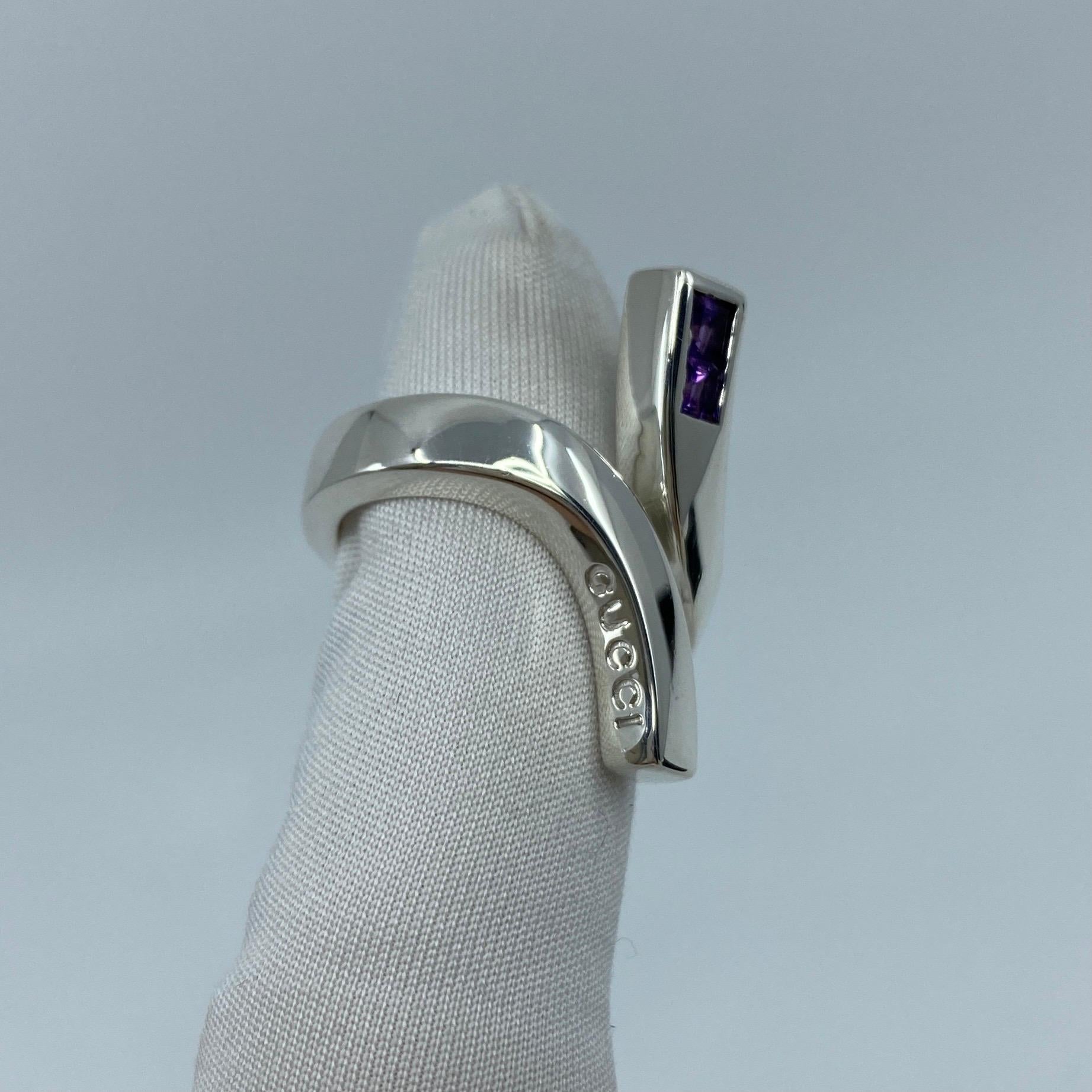Like New Gucci Designer Amethyst Sterling Silver Twirl Ring with Box 7