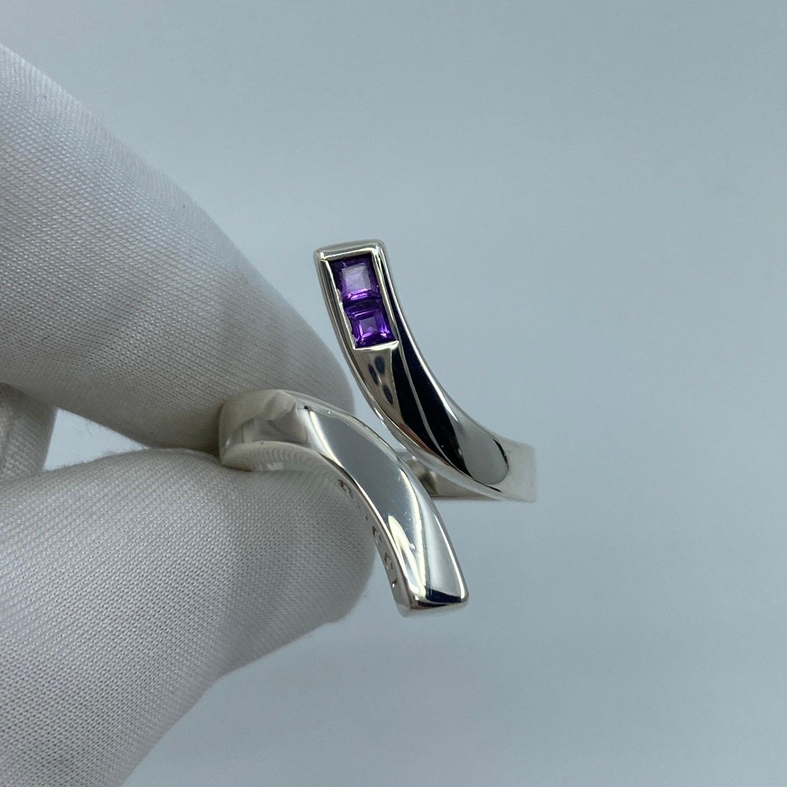 Princess Cut Like New Gucci Designer Amethyst Sterling Silver Twirl Ring with Box