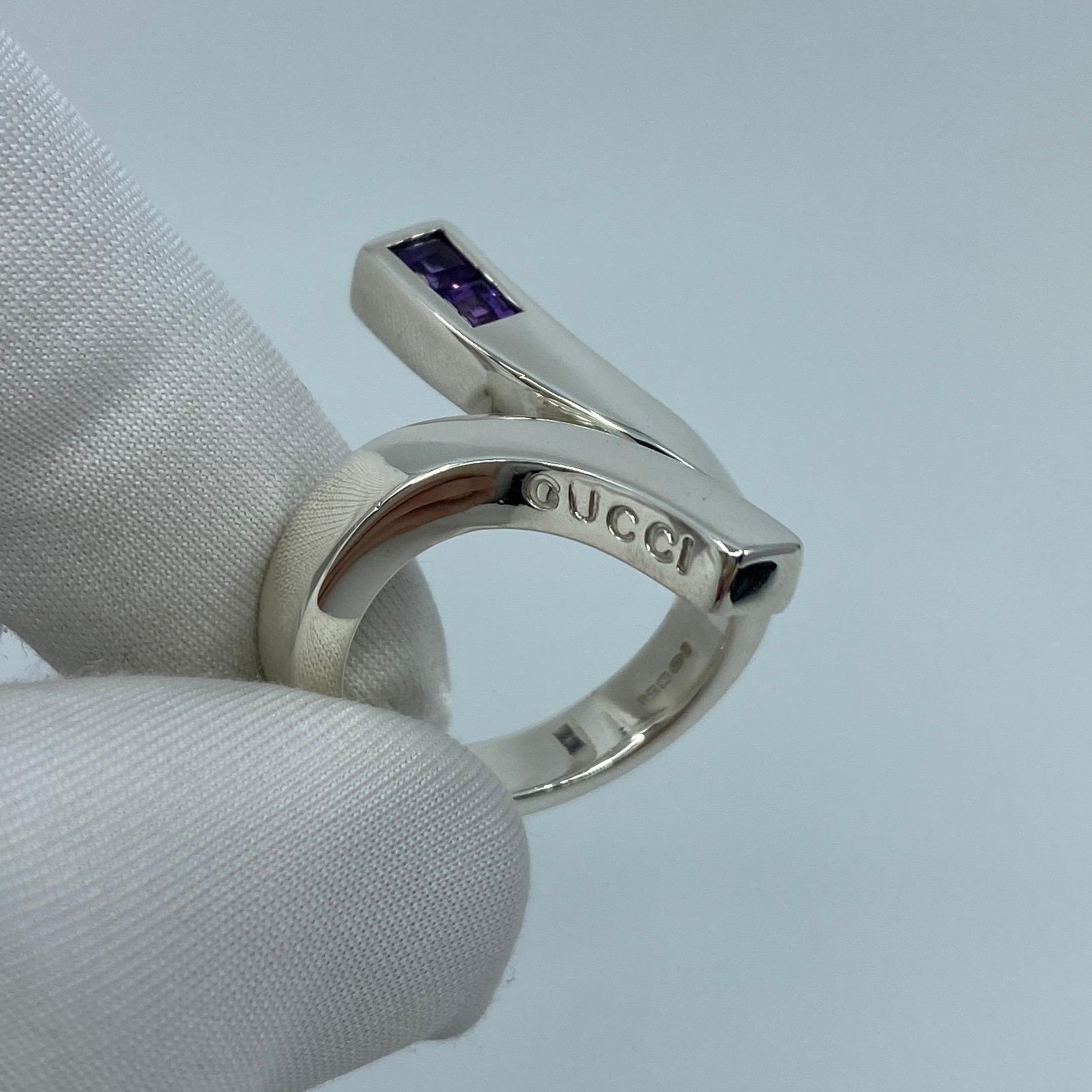Women's or Men's Like New Gucci Designer Amethyst Sterling Silver Twirl Ring with Box