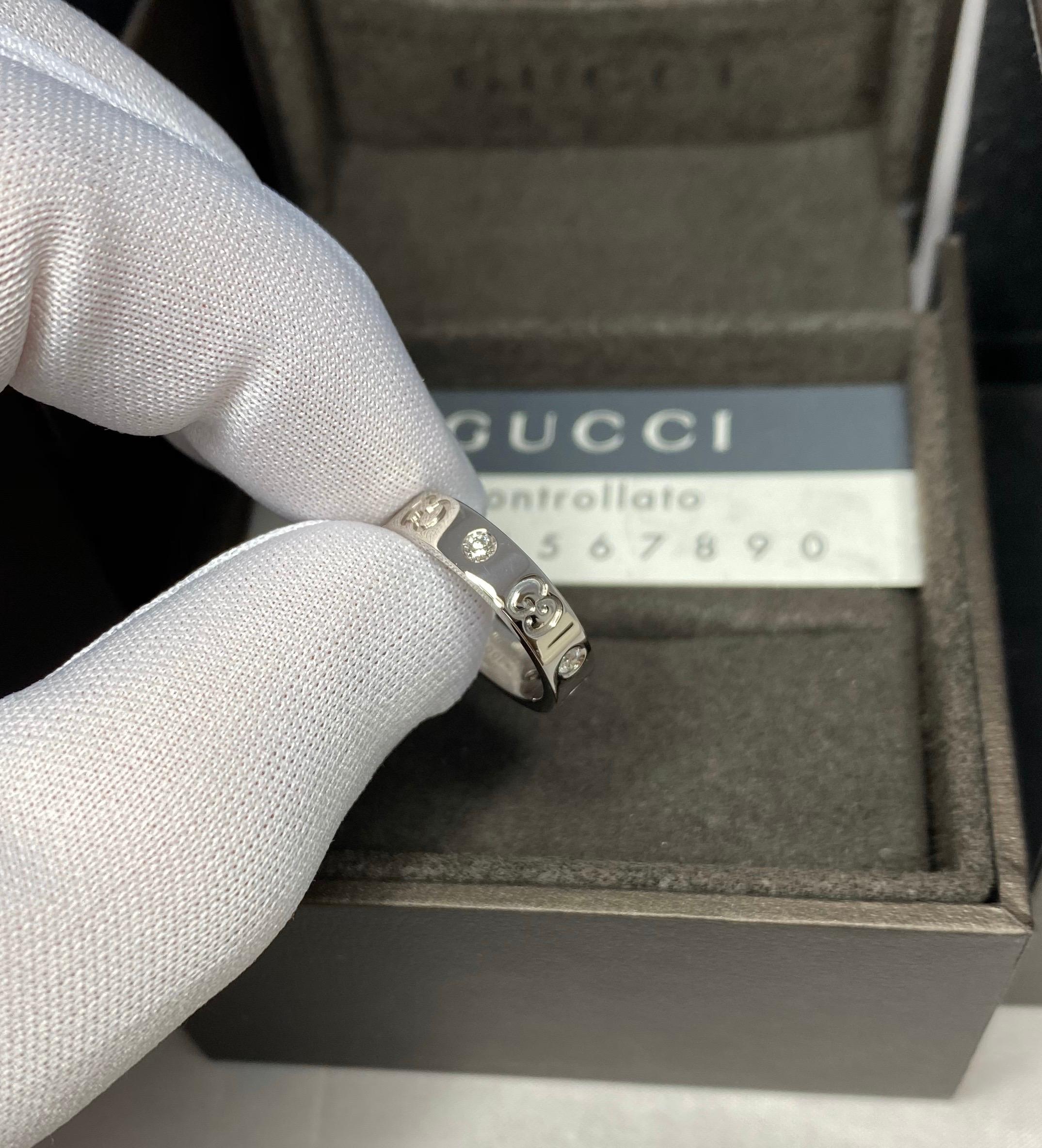Round Cut Like New Gucci Icon Diamond White Gold 18 Karat Band Ring with Box