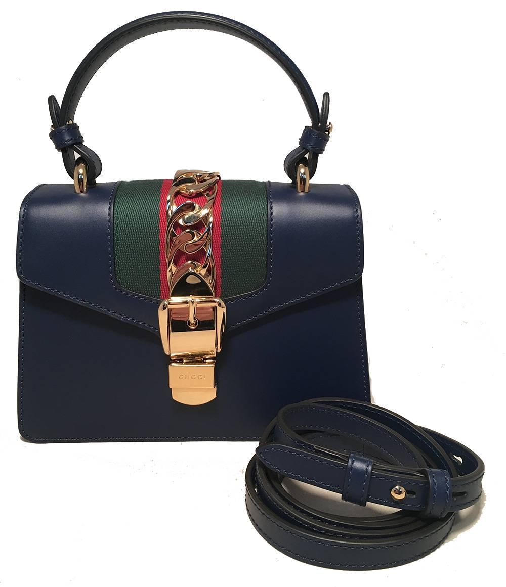 Black Gucci Navy Blue Leather Sylvie Mini Handbag  