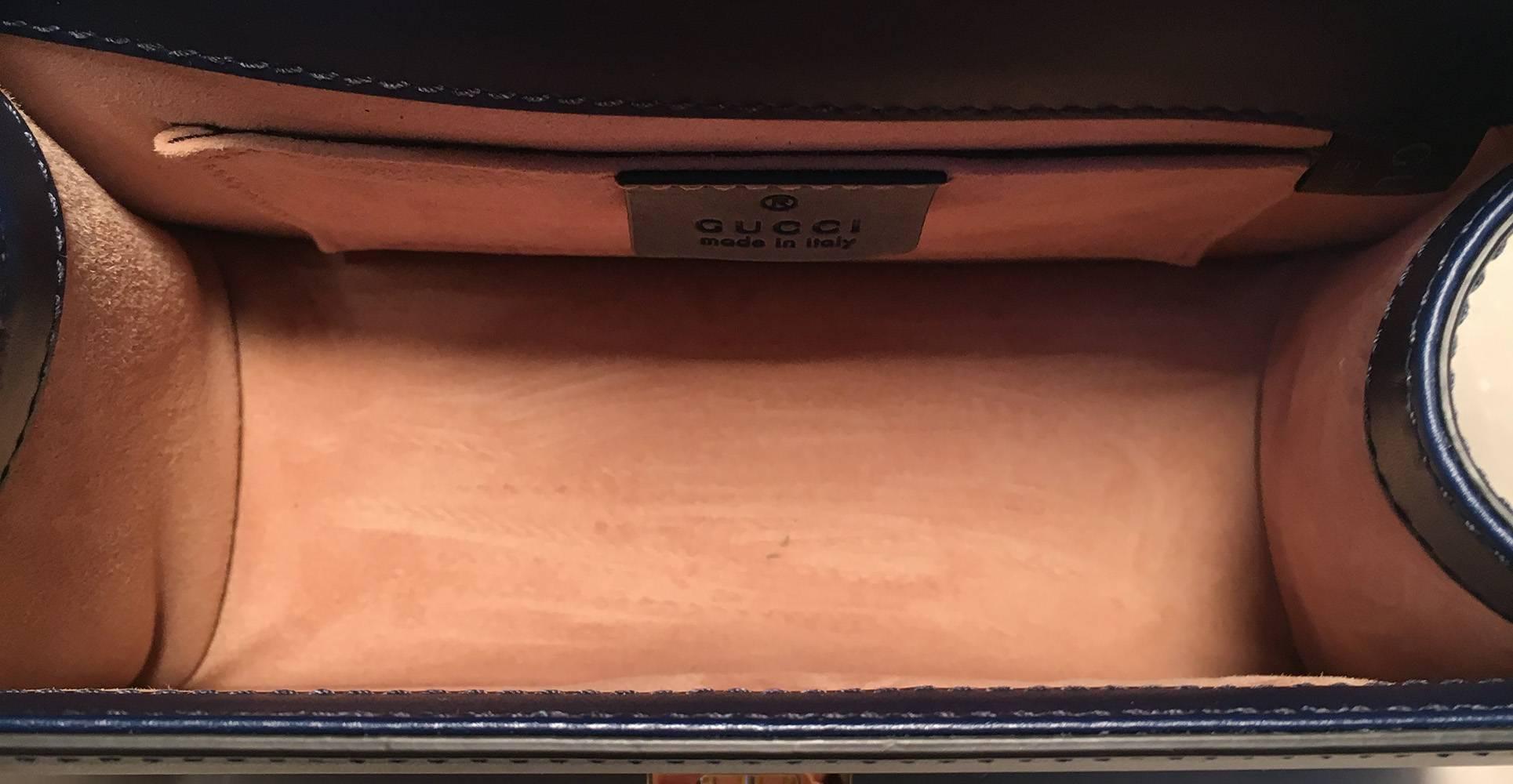 Gucci Navy Blue Leather Sylvie Mini Handbag   1
