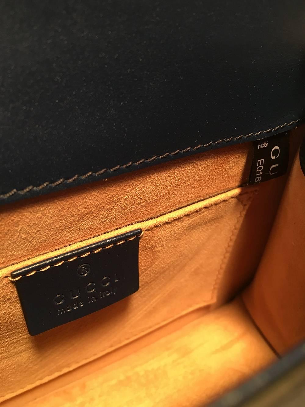 Gucci Navy Blue Leather Sylvie Mini Handbag   2