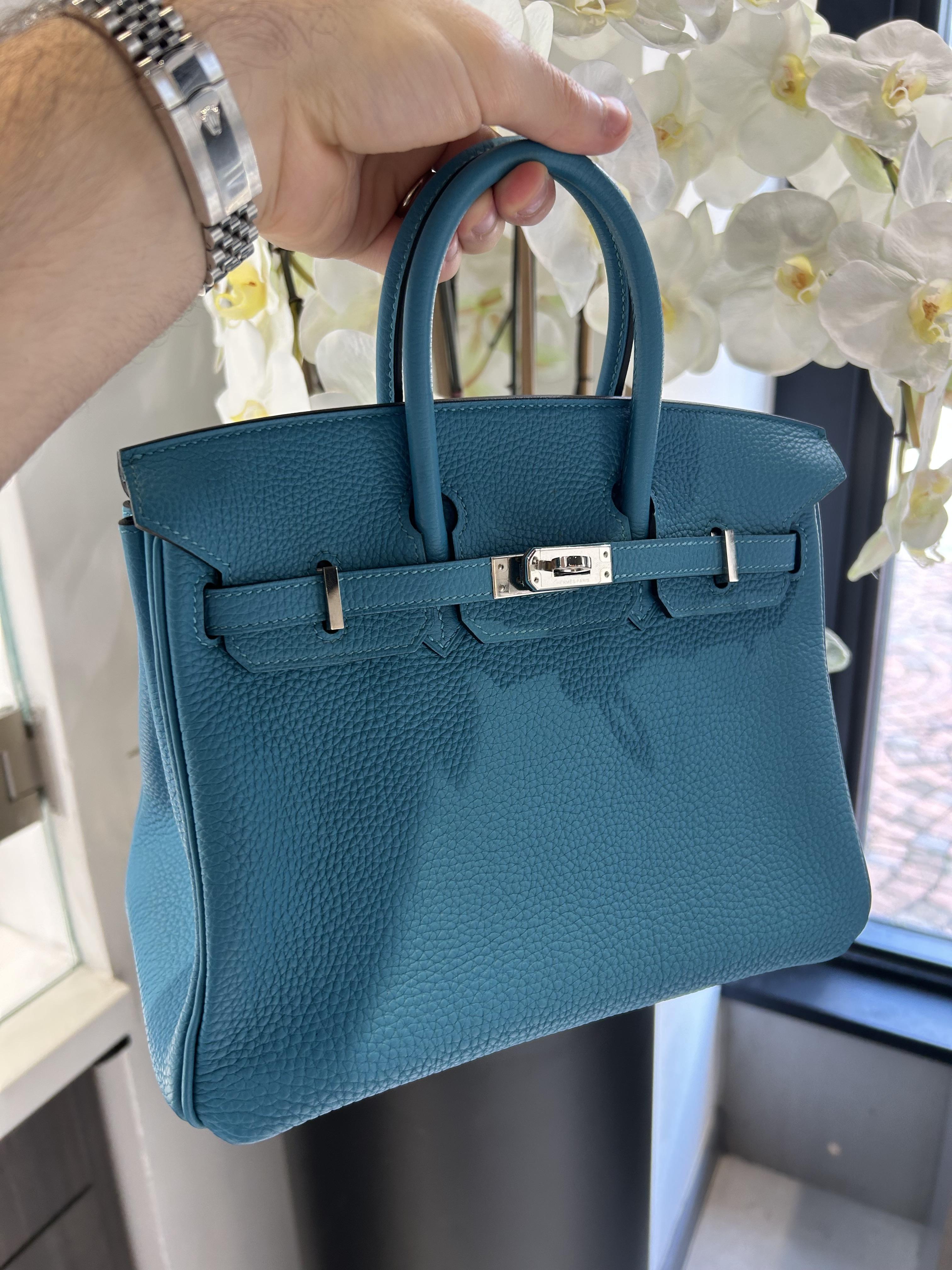 LIKE NEW Hermes Birkin Turquoise 25 cm Palladium Hardware Sac à main en vente 2