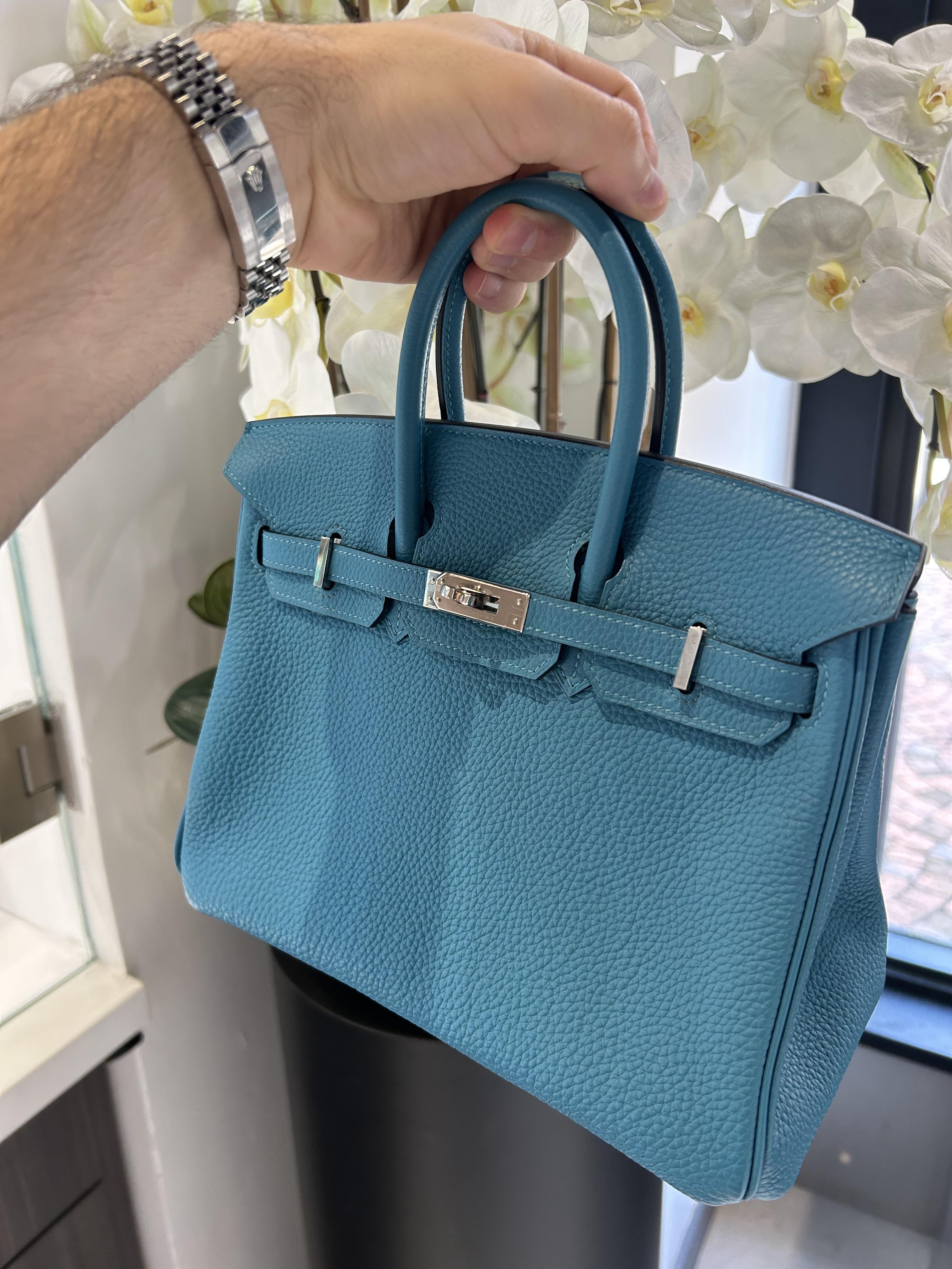 LIKE NEW Hermes Birkin Turquoise 25 cm Palladium Hardware Sac à main en vente 3
