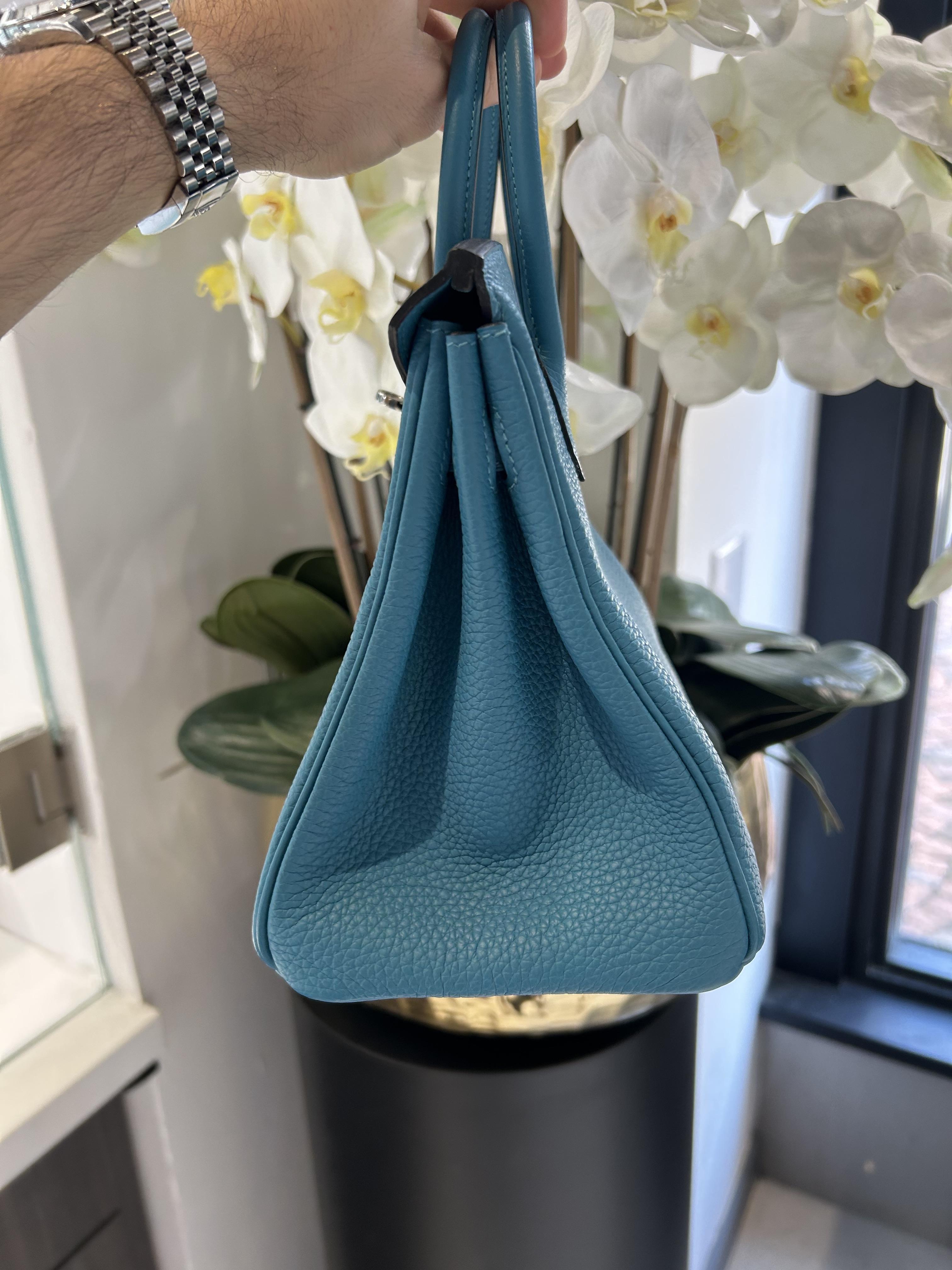 LIKE NEW Hermes Birkin Turquoise 25 cm Palladium Hardware Sac à main en vente 4