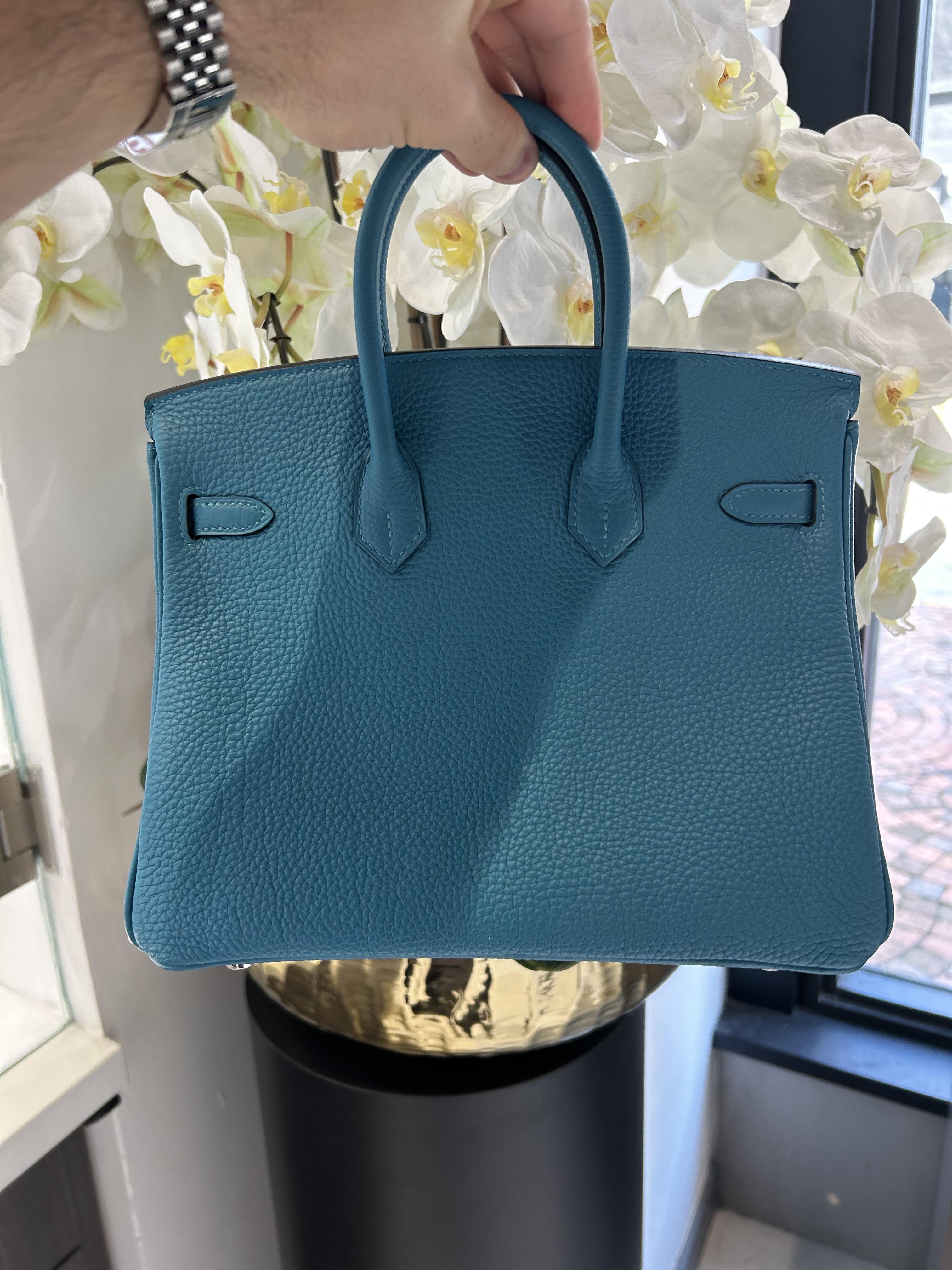 LIKE NEW Hermes Birkin Turquoise 25 cm Palladium Hardware Sac à main en vente 5