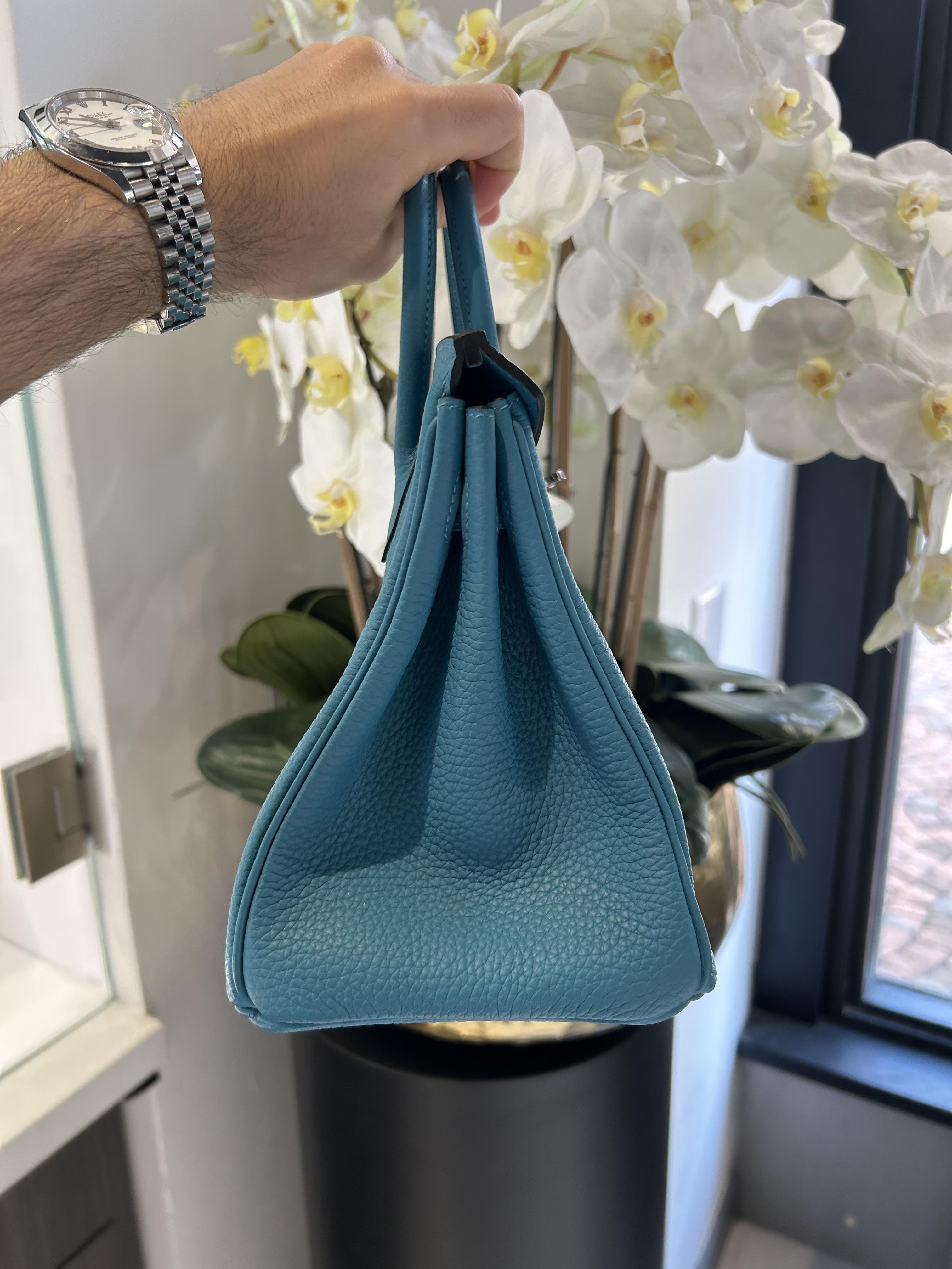 LIKE NEW Hermes Birkin Turquoise 25 cm Palladium Hardware Sac à main en vente 6