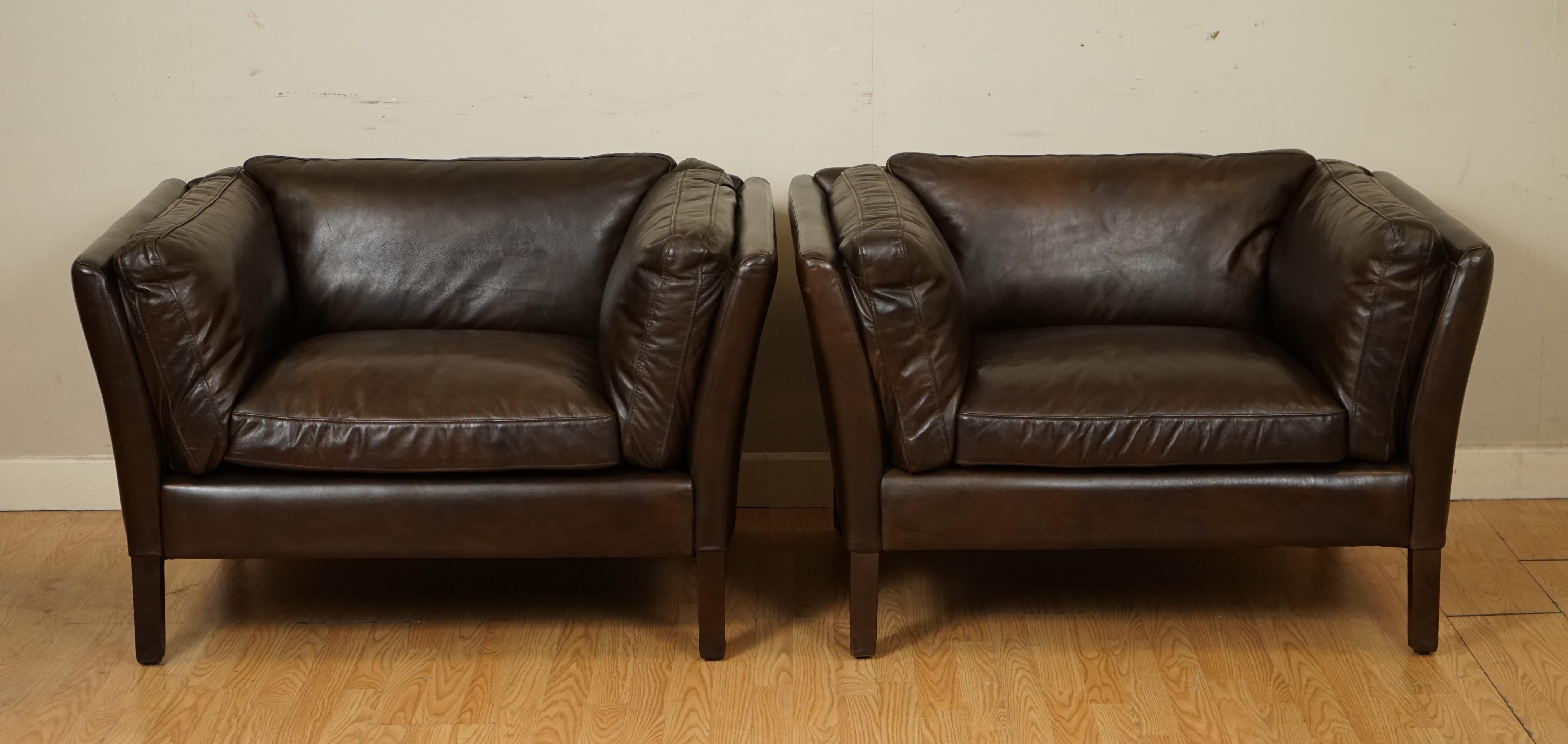 British Like New Mint Condition Pair of Halo Groucho Leather Armchairs