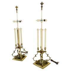 Used Like NEW Pair of Fine Stifel Brass Table Lamps Mid Century Modern MINT!