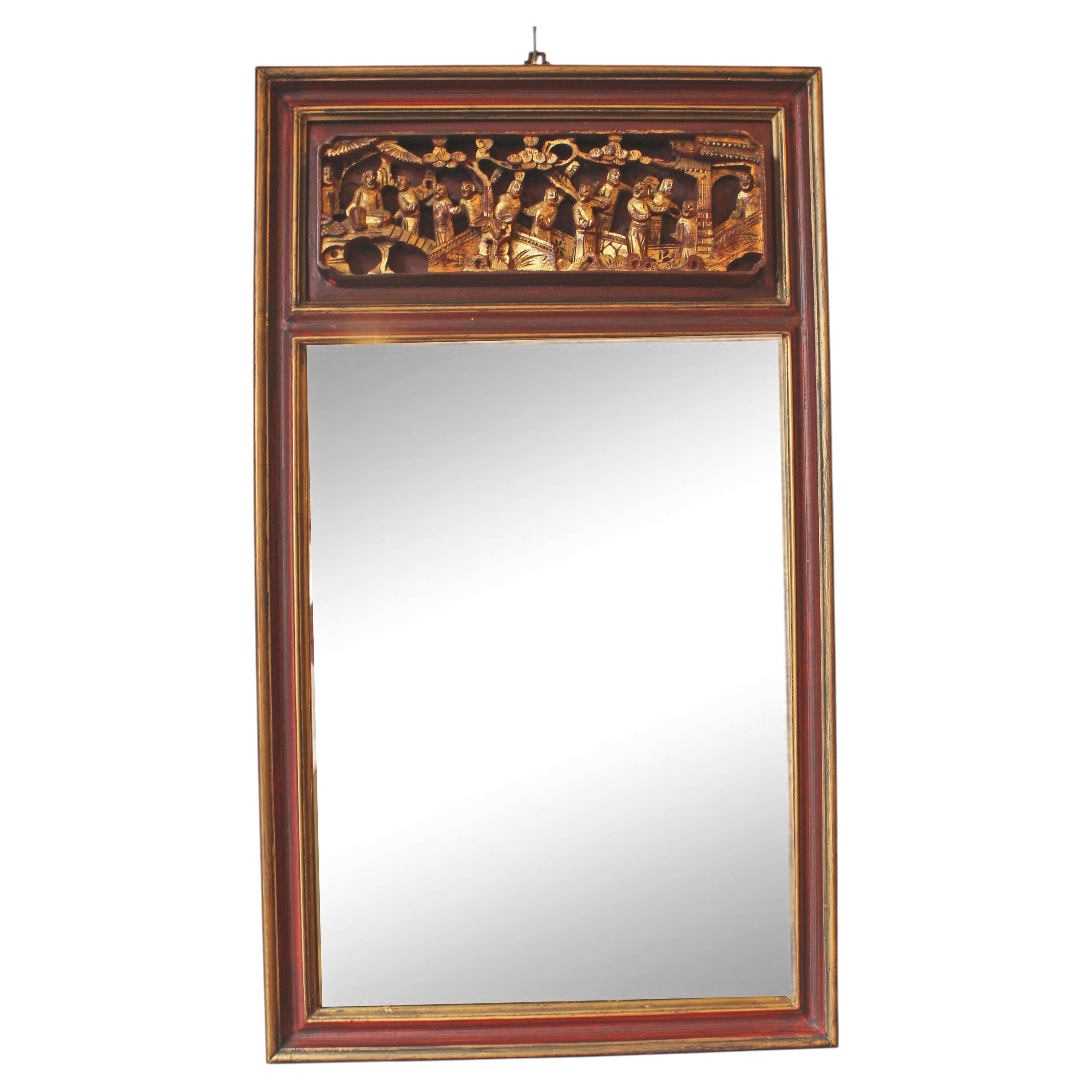 Likely 19th Century Mirror Created From an Antique Chinese Wood Panel