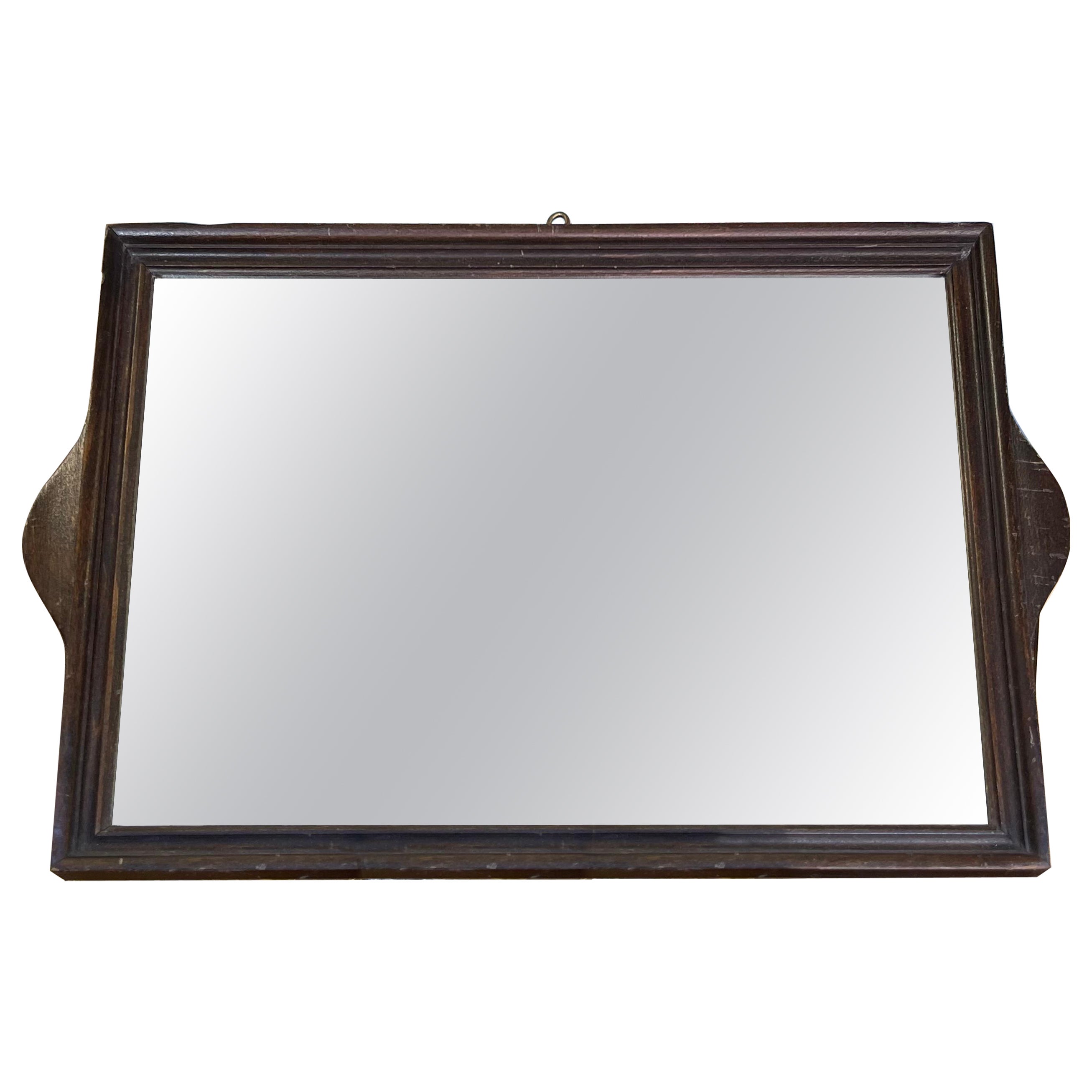 Likely Antique Arts and Crafts Wall Mirror with Carved Wood Frame (Miroir mural en bois sculpté)