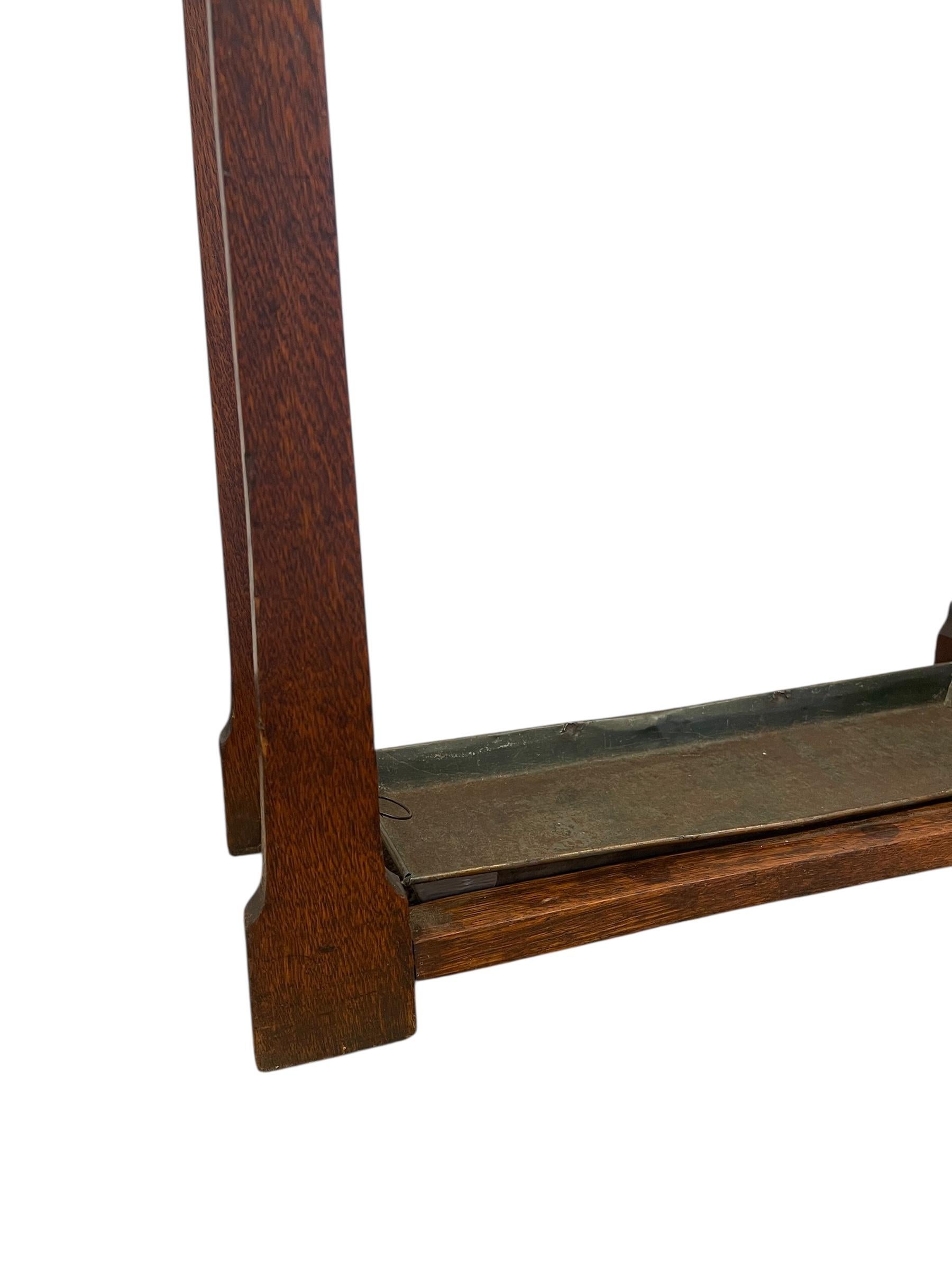 Likely Antique Mission Oak Umbrella Stand with Original Metal Drip Tray. For Sale 5