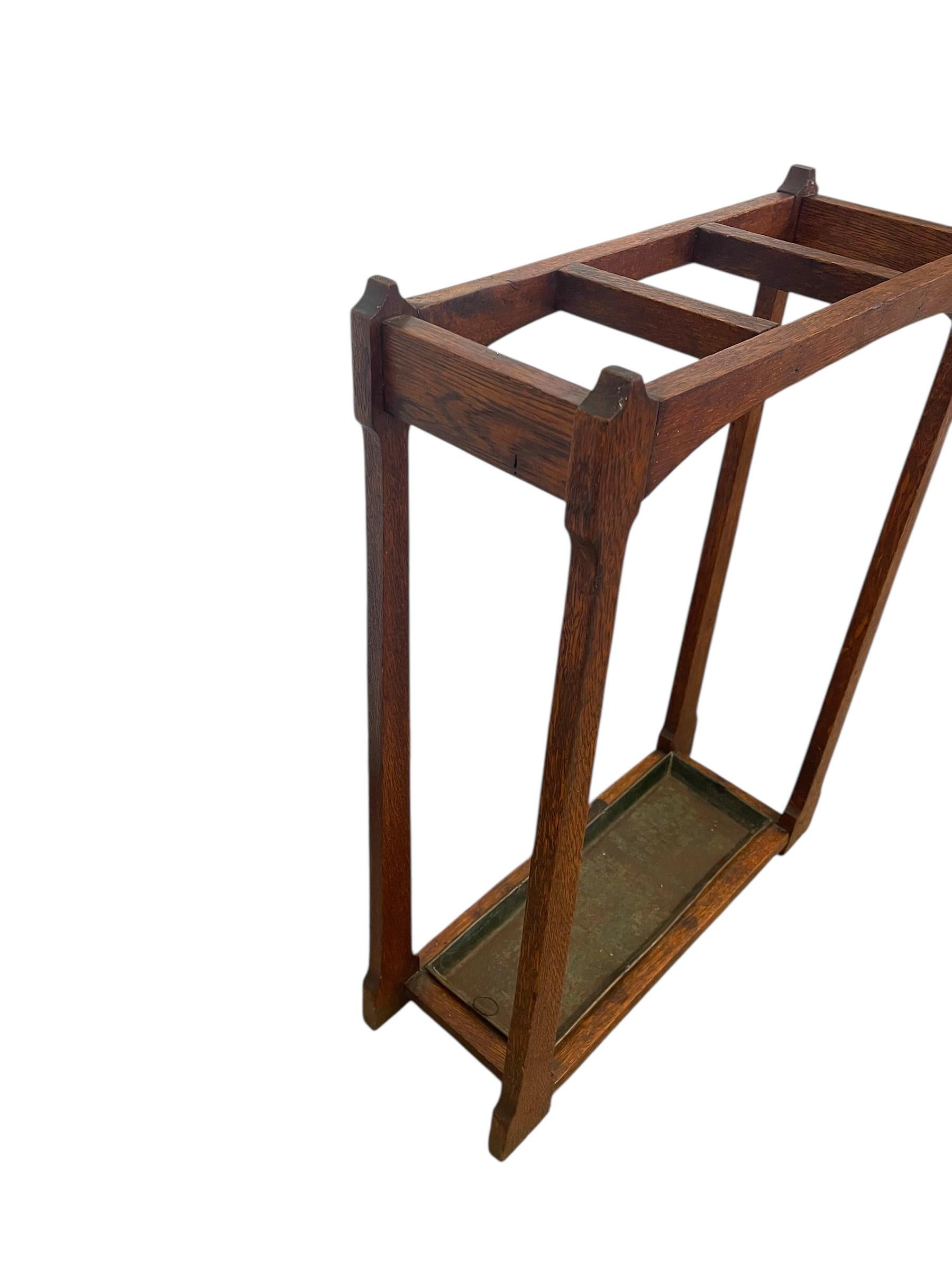 20th Century Likely Antique Mission Oak Umbrella Stand with Original Metal Drip Tray. For Sale