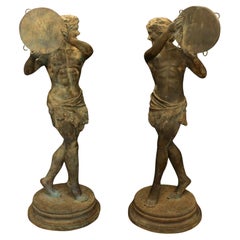 Likely Early 20th Century Pair of Bronze Salterello Dancer Statues
