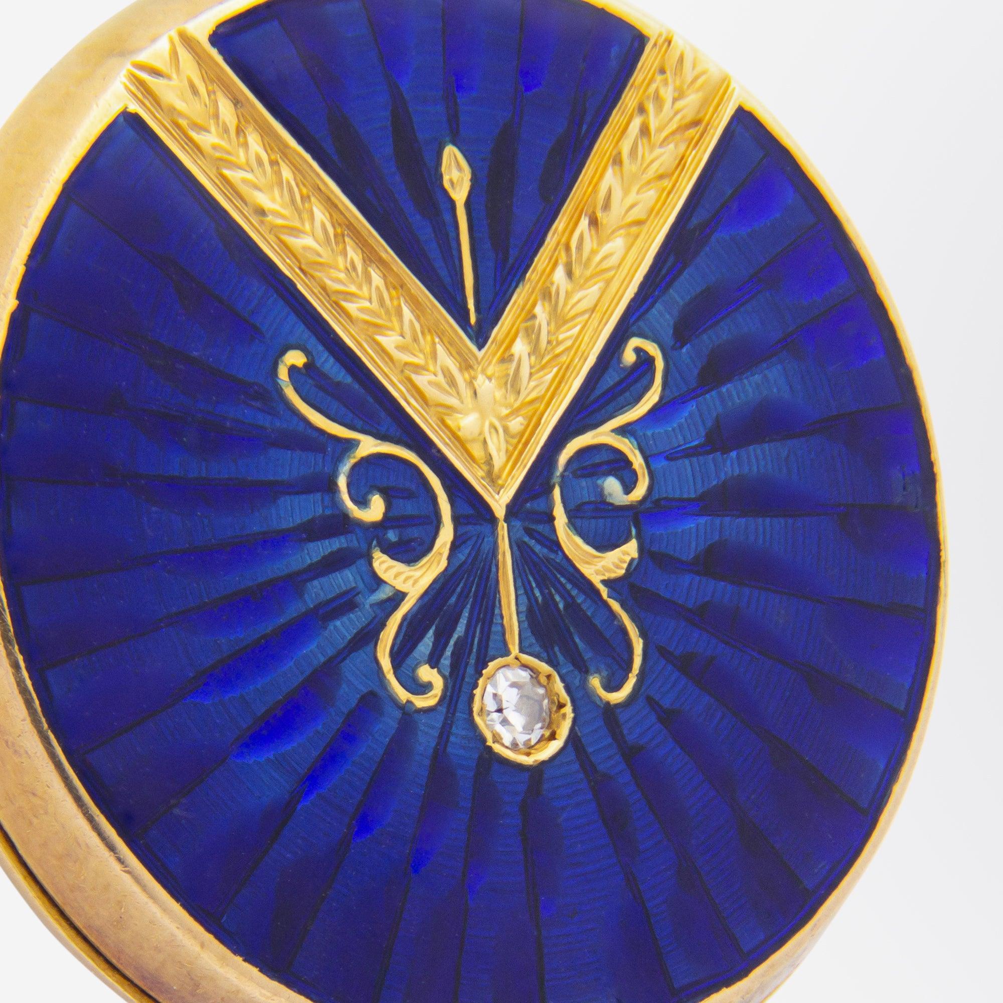 Single Cut Likely French, 18 Karat Yellow Gold, Enamel & Diamond Locket For Sale