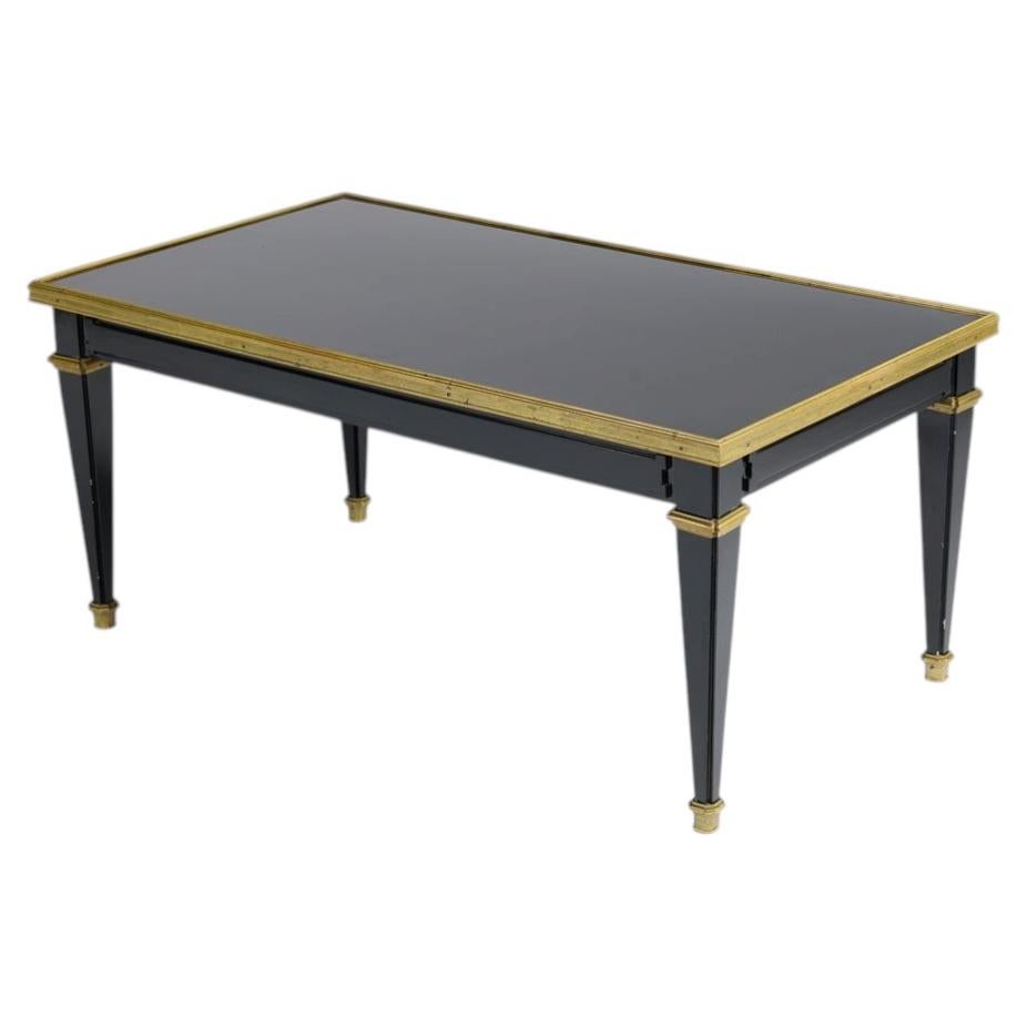 Likely Maison Jansen, Black Lacquered Coffee Table with Gilt Sabots, 1940s For Sale