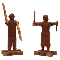 Likely Whirligig Carvings of a Man and Woman with Jointed Arms and Knives
