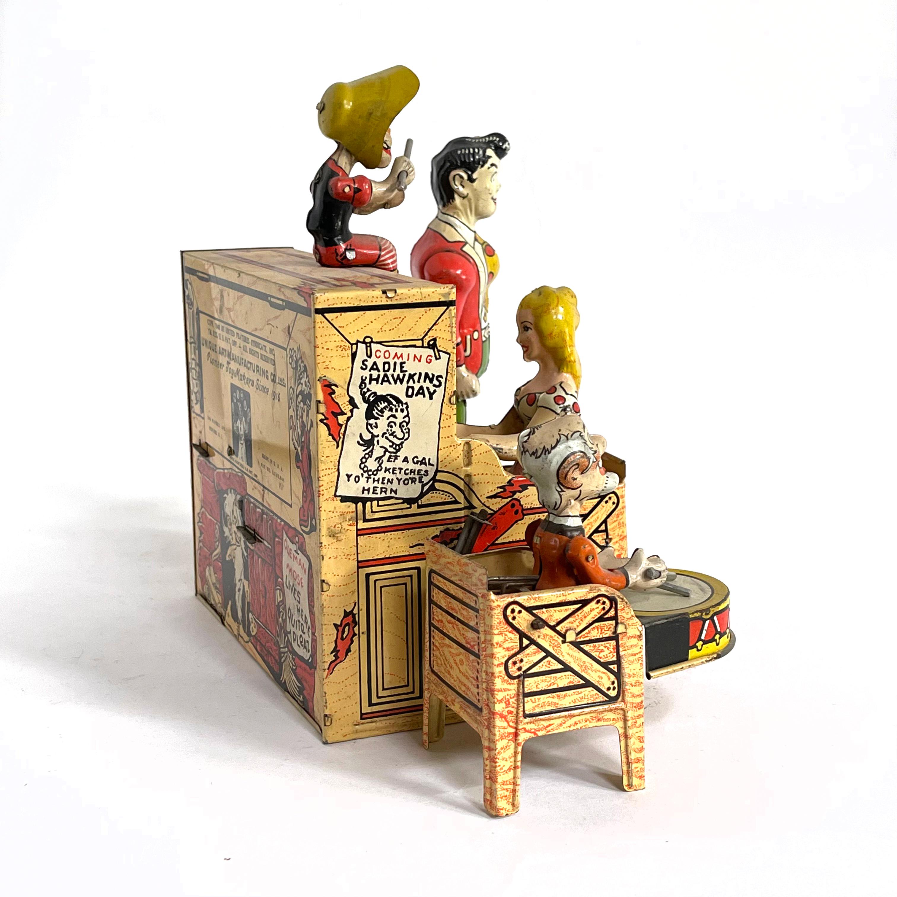 Mid-Century Modern Lil Abner Dogpatch Band Tin Litho Windup Unique Art Co. en vente