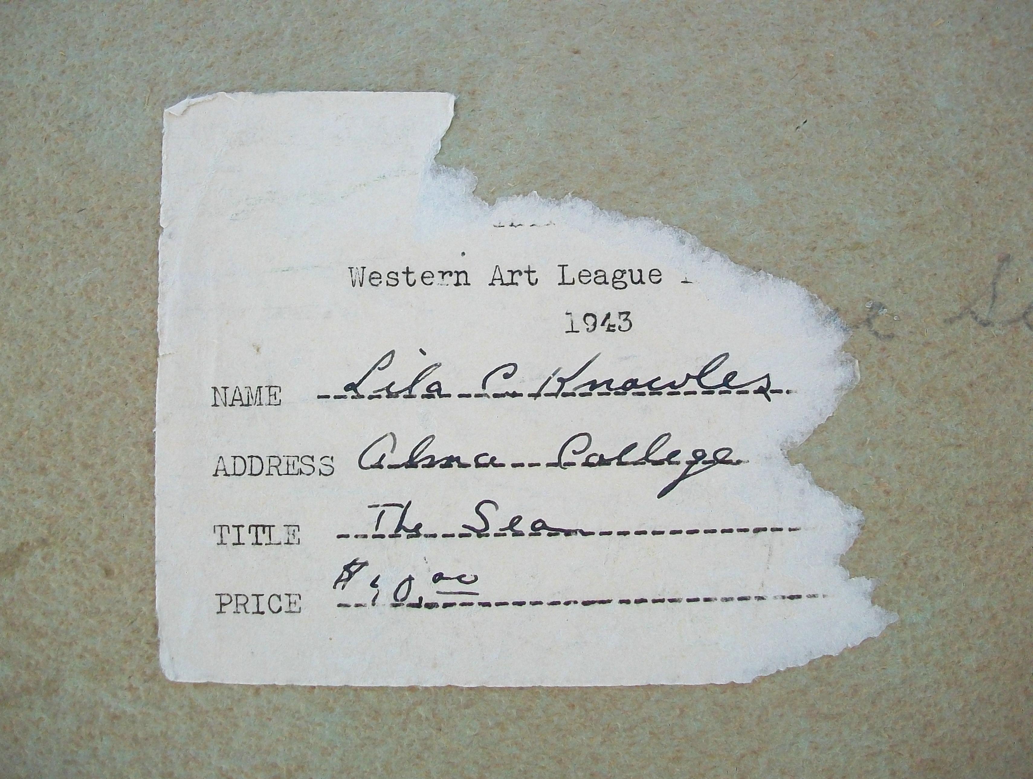 Lila C. Knowles - « La mer » - Peinture à l'huile encadrée - Canada - vers 1943 en vente 6