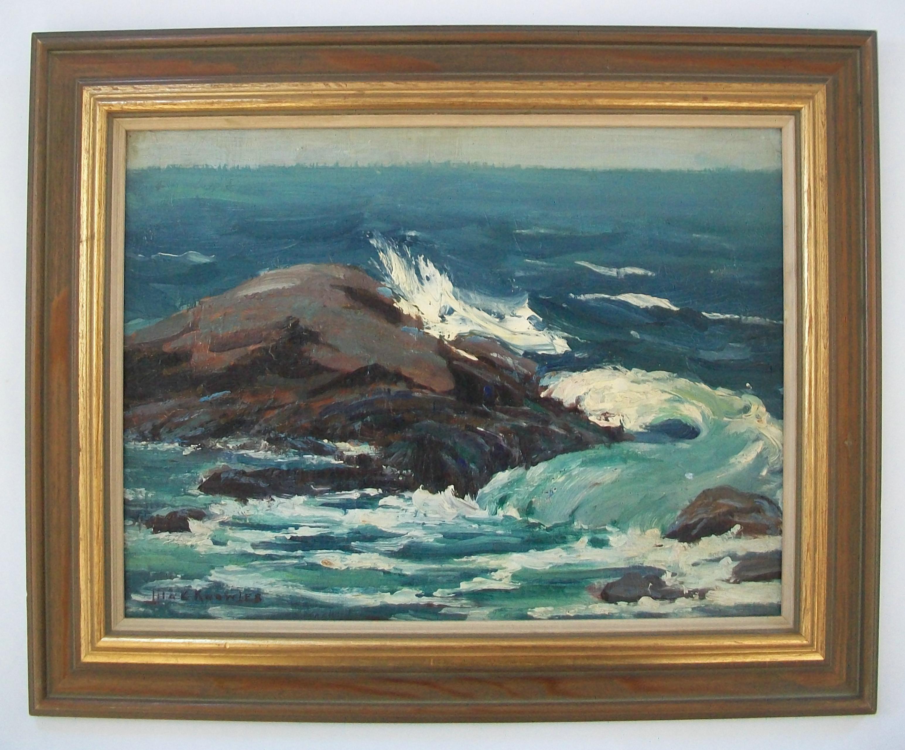 Mid-Century Modern Lila C. Knowles - 'the Sea' - Framed Oil Painting - Canada - circa 1943 For Sale