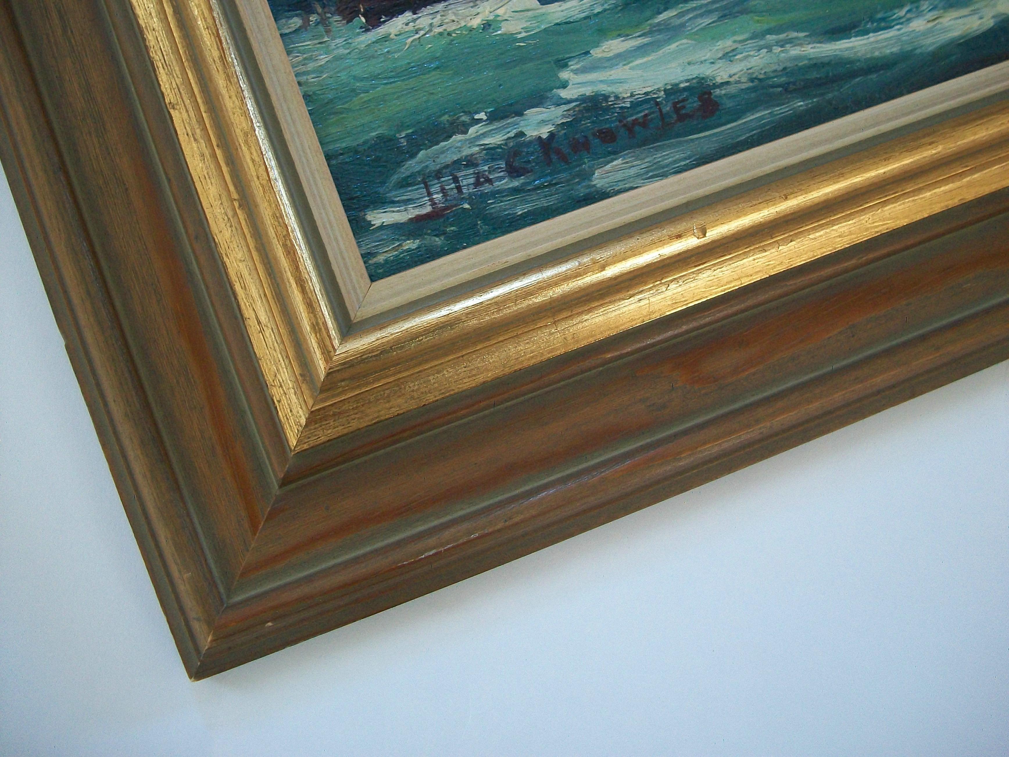 Doré Lila C. Knowles - « La mer » - Peinture à l'huile encadrée - Canada - vers 1943 en vente