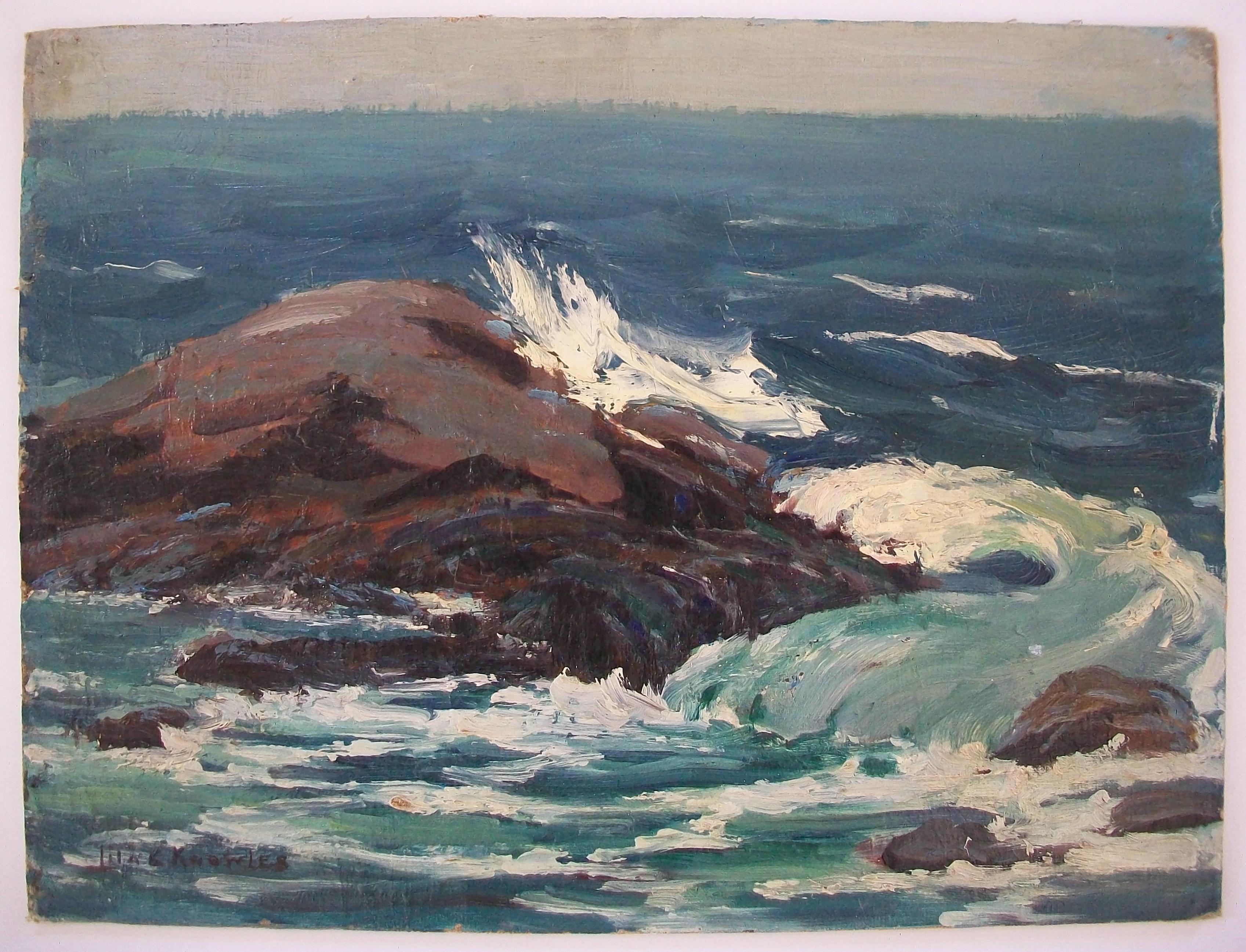 Toile Lila C. Knowles - « La mer » - Peinture à l'huile encadrée - Canada - vers 1943 en vente