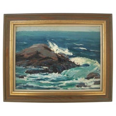 Lila C. Knowles - « La mer » - Peinture à l'huile encadrée - Canada - vers 1943
