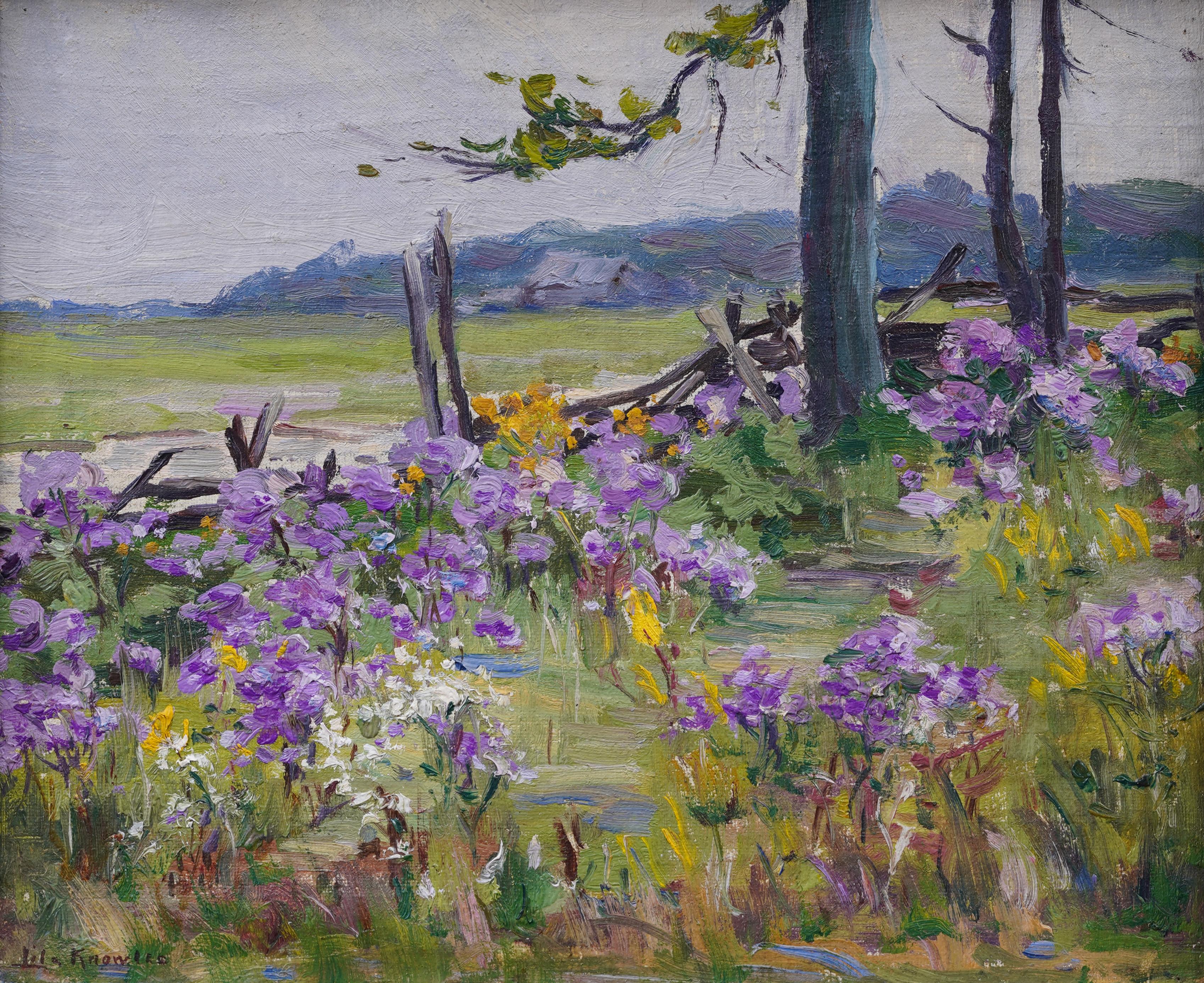 Antico dipinto ad olio firmato da una donna americana impressionista che dipinge un paesaggio di fiori selvatici - Painting Impressionismo di Lila Caroline McGillivray Knowles (1886 - 1979)