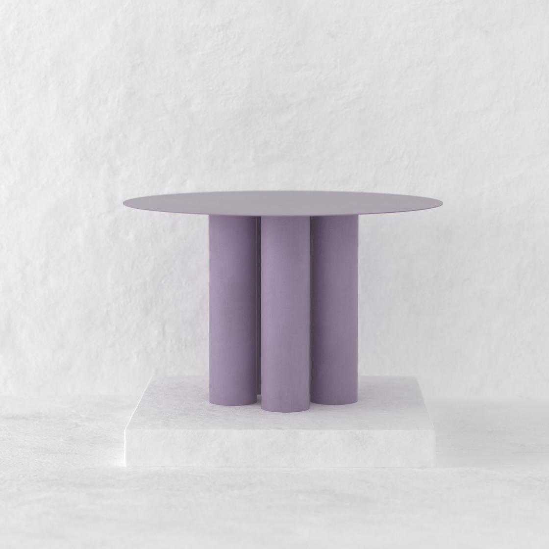 The Chunky Dining Table console explores repetition and sequence while functioning as a dining table suitable for both, indoor and outdoor. 
Crafted by hand in metal and coated with a matte electrostatic finish it's diameter can be customized.
With
