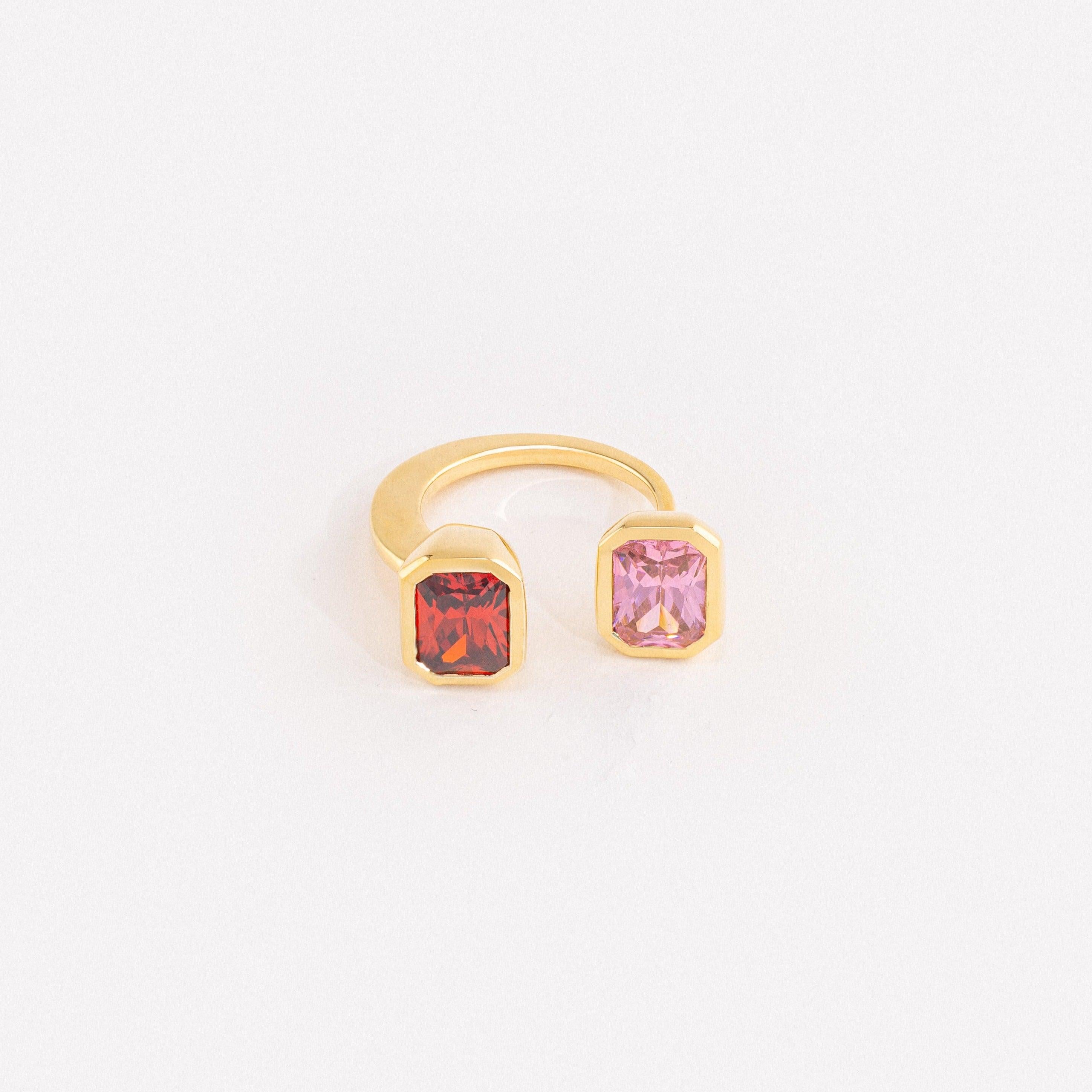 Aesthetic Movement Lila Ring with Pink + Red in Gold For Sale