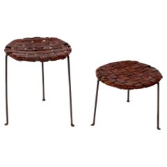 Lila Swift and Donald Monell Woven Leather and Iron Stools