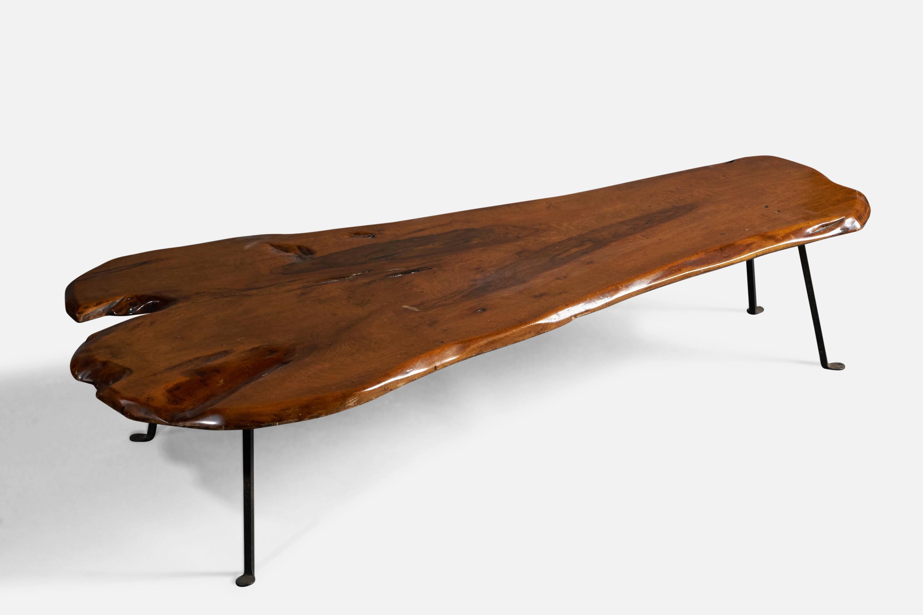 Mid-Century Modern Lila Swift + Donald Monell, Coffee Table, Walnut, Iron, USA, 1950s For Sale