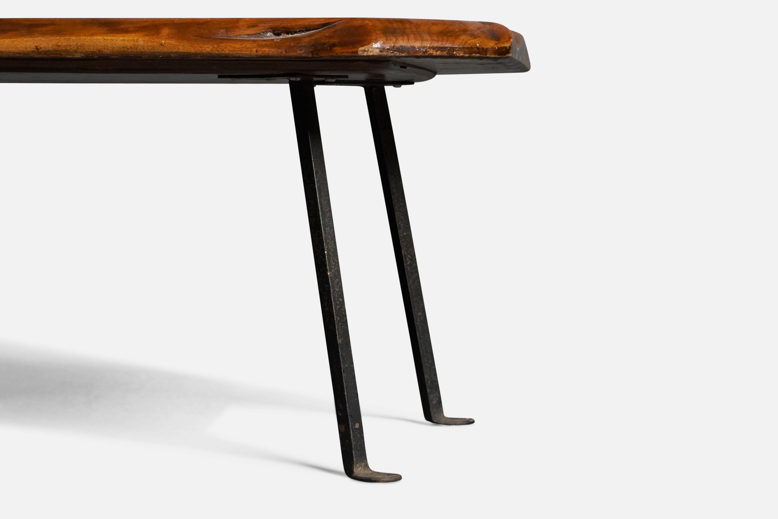 American Lila Swift + Donald Monell, Coffee Table, Walnut, Iron, USA, 1950s For Sale