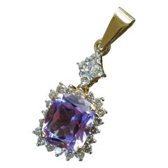 Collana con ametista lilla e diamante, oro 18 carati, 0,35 carati W/VS-SI 6 grammi
