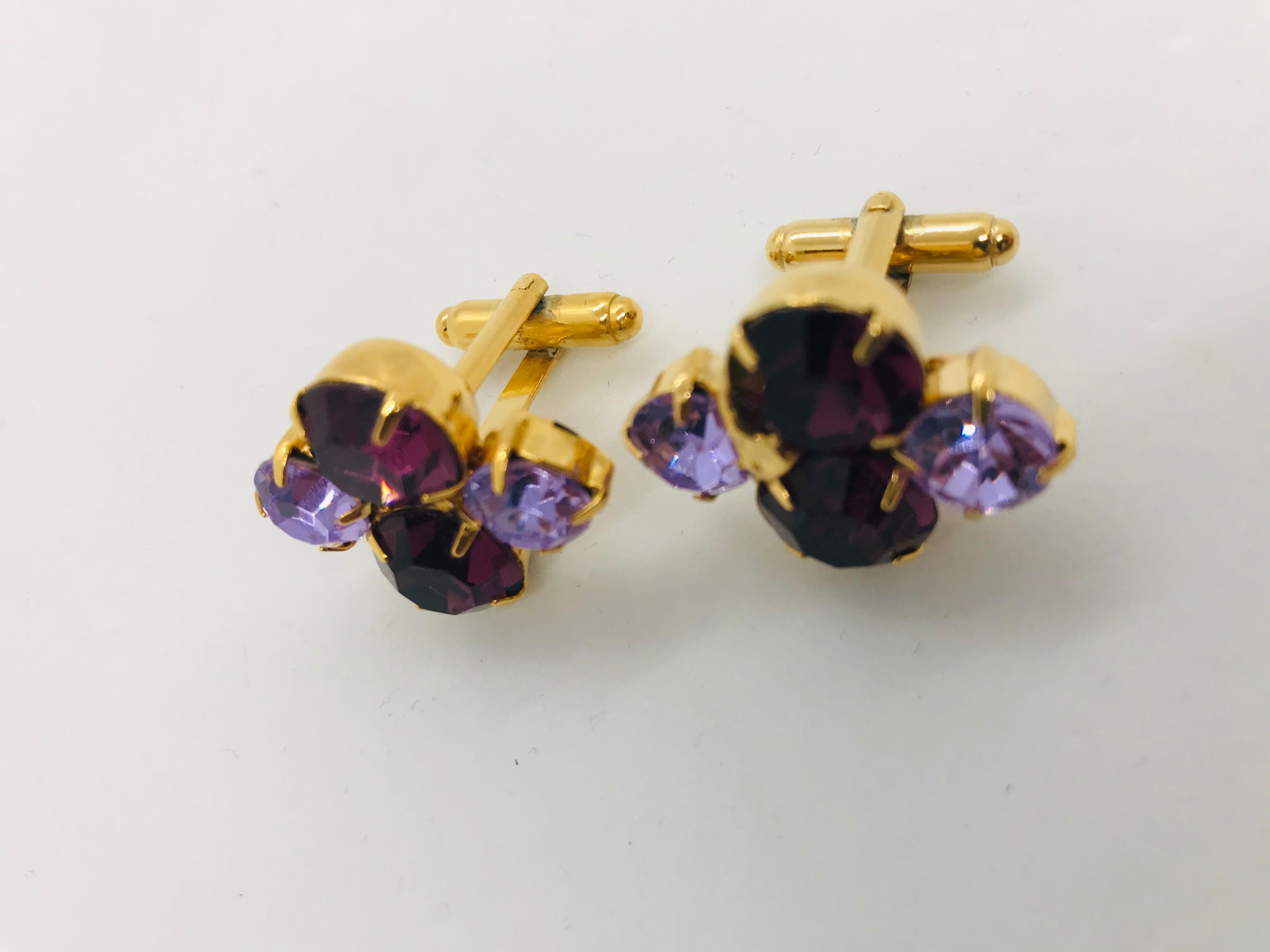 Retro Lilac and Amethyst Austrian Crystal Cuff Links For Sale