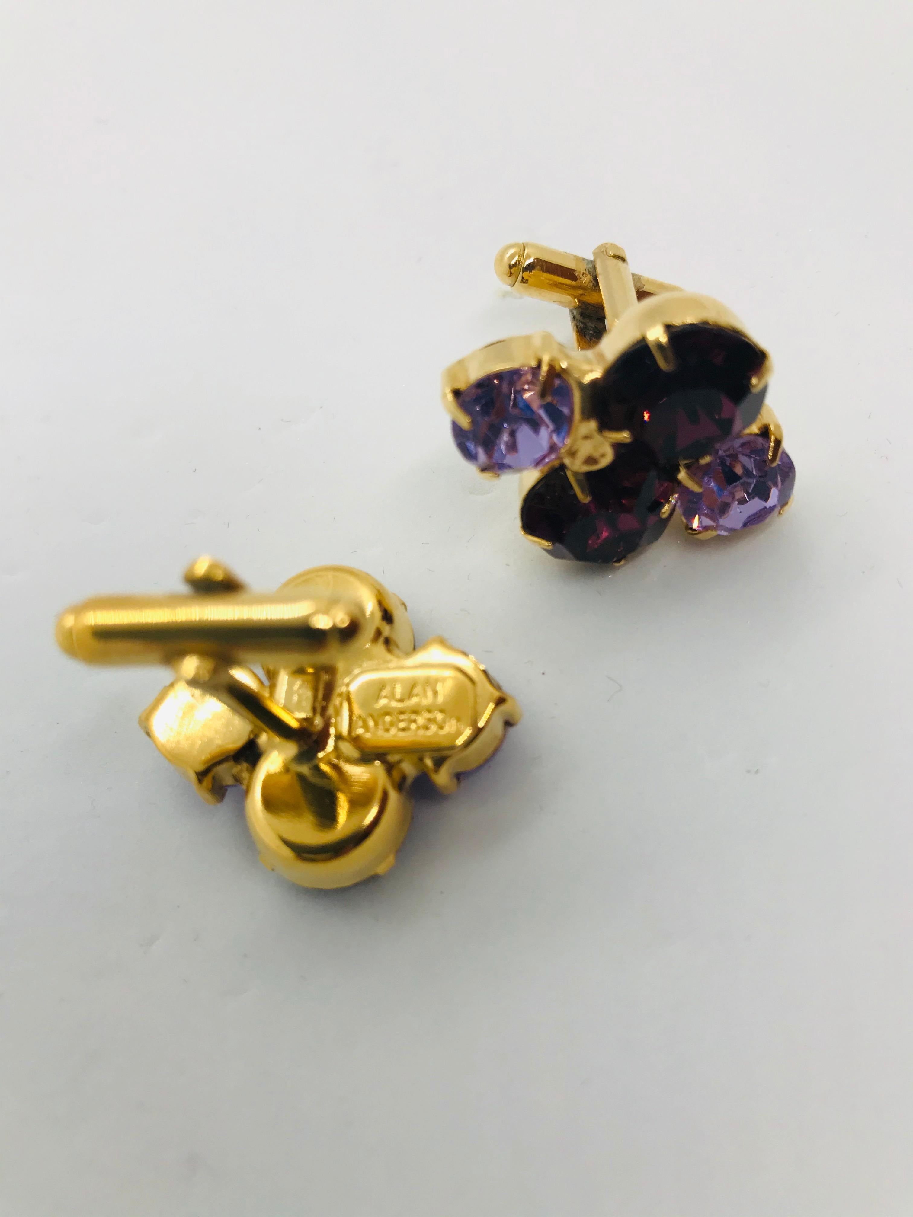 Lilac and Amethyst Austrian Crystal Cuff Links In New Condition For Sale In Toronto, CA
