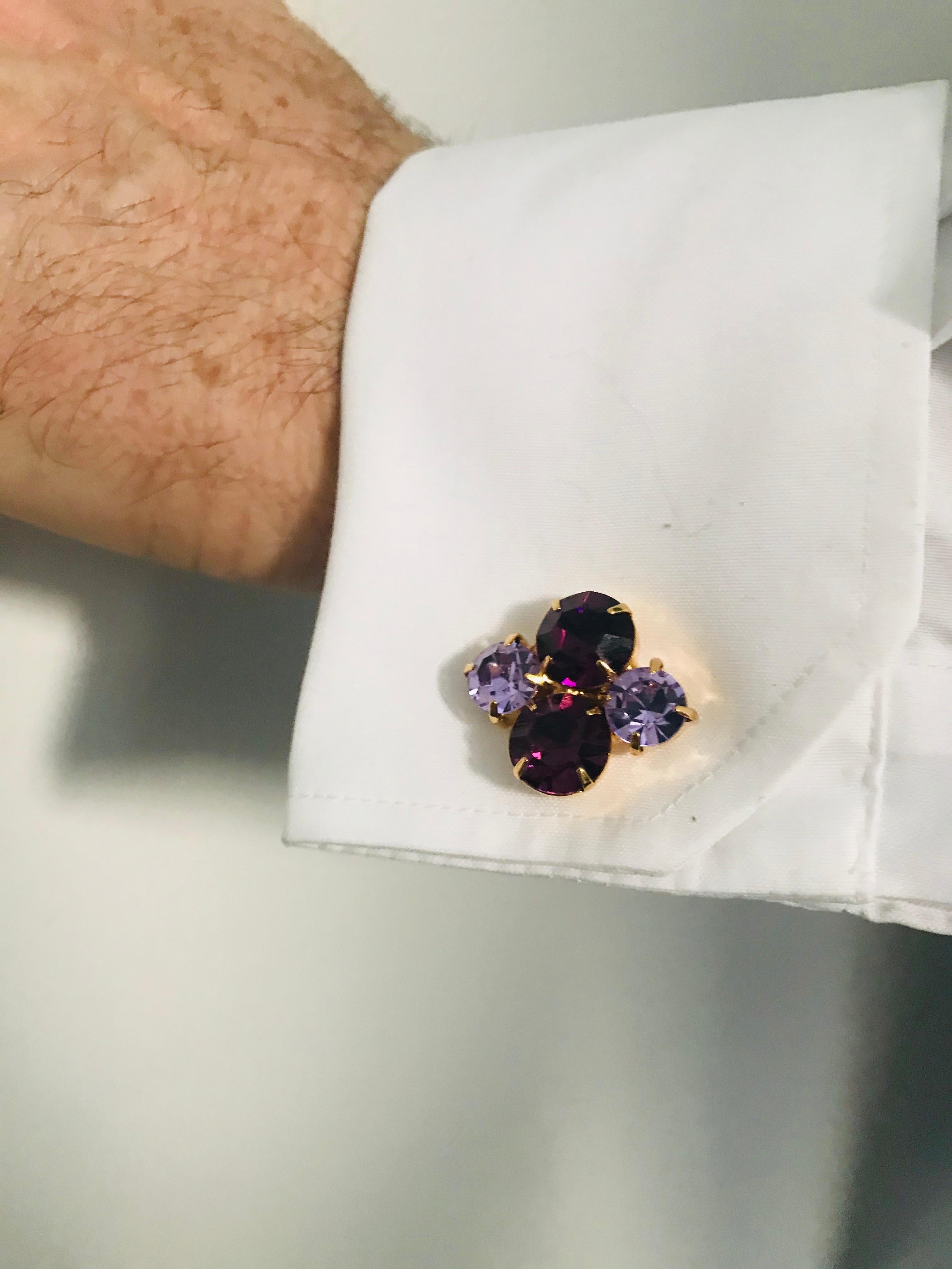 Men's Lilac and Amethyst Austrian Crystal Cuff Links For Sale