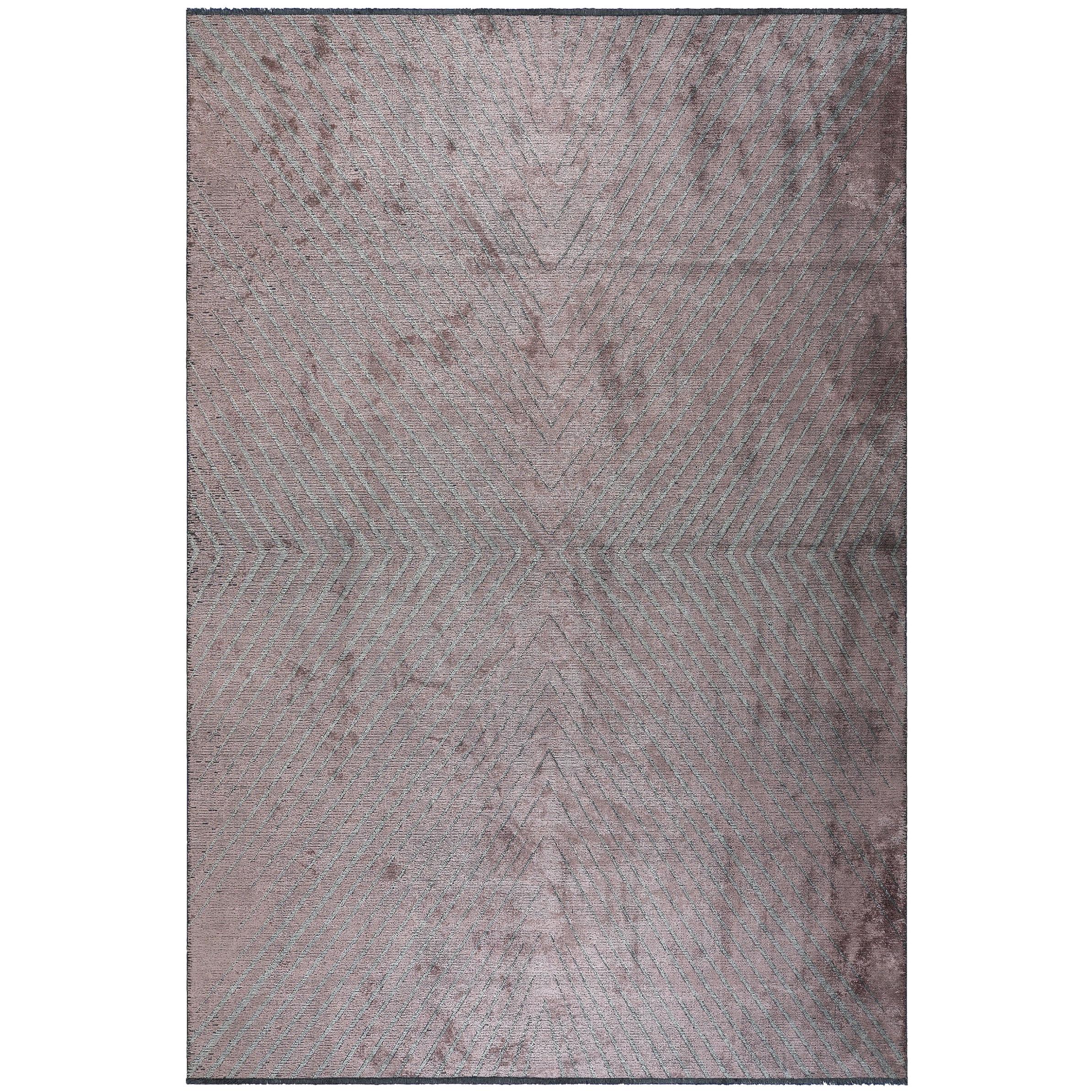 Zeitgenössischer, weicher Semi-Plüsch-Teppich mit Chevron-Muster in Lila und Silbergrau