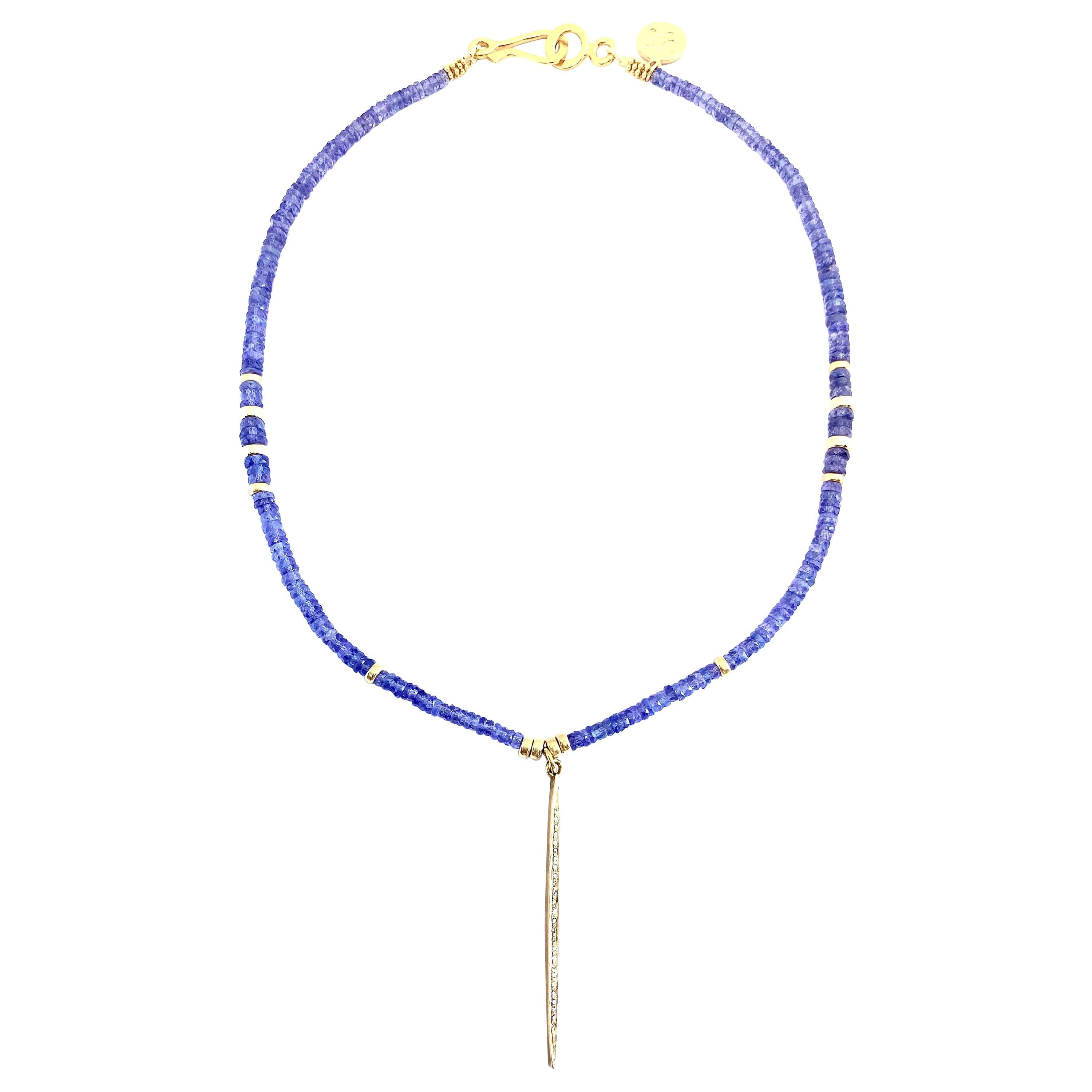 Lilac Blue Nile Tanzanite Pave Diamond Pendant Necklace For Sale
