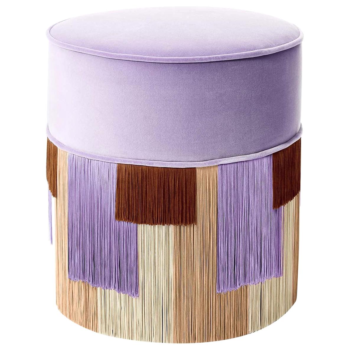 Lilac Couture Geometric Stripe Round Pouf For Sale