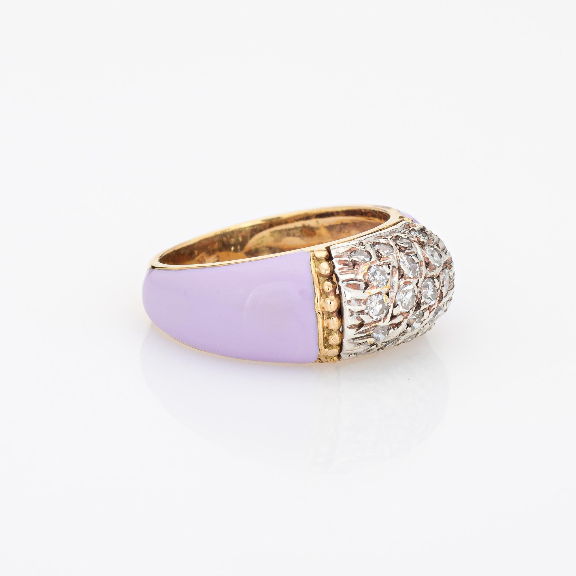 Modern Lilac Enamel Diamond Ring Vintage 18k Yellow Gold Band Sz 5.5 Estate Jewelry For Sale