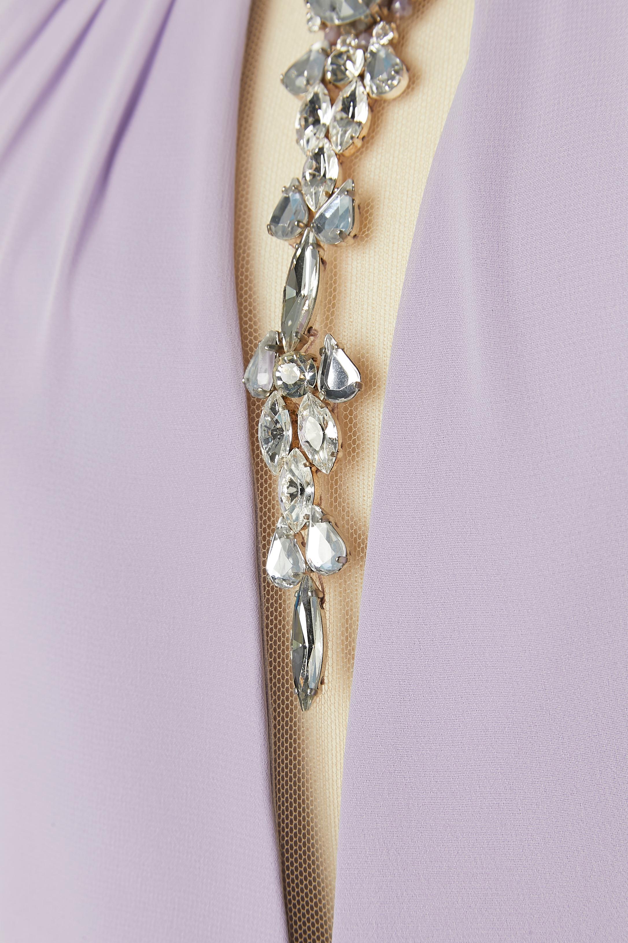 Lilac evening dress with rhinestone neckline Gai Mattiolo The Red Carpet  For Sale 1